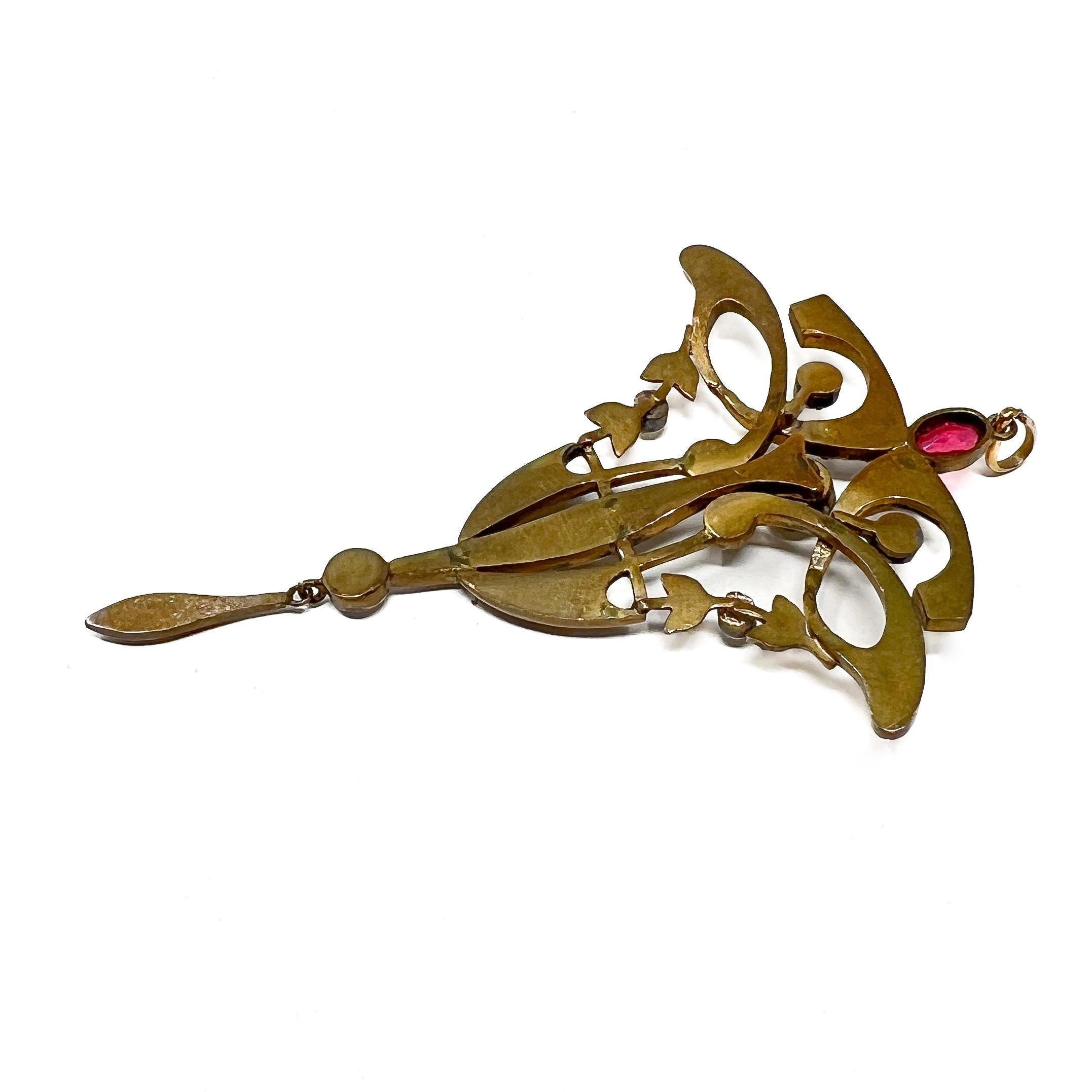 c.1900 Colgante Jugendstil Antiguo de Pasta y Vidrio Rojo en venta 4
