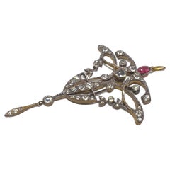 Pendentif Jugendstil antique en pâte et verre rouge, vers 1900