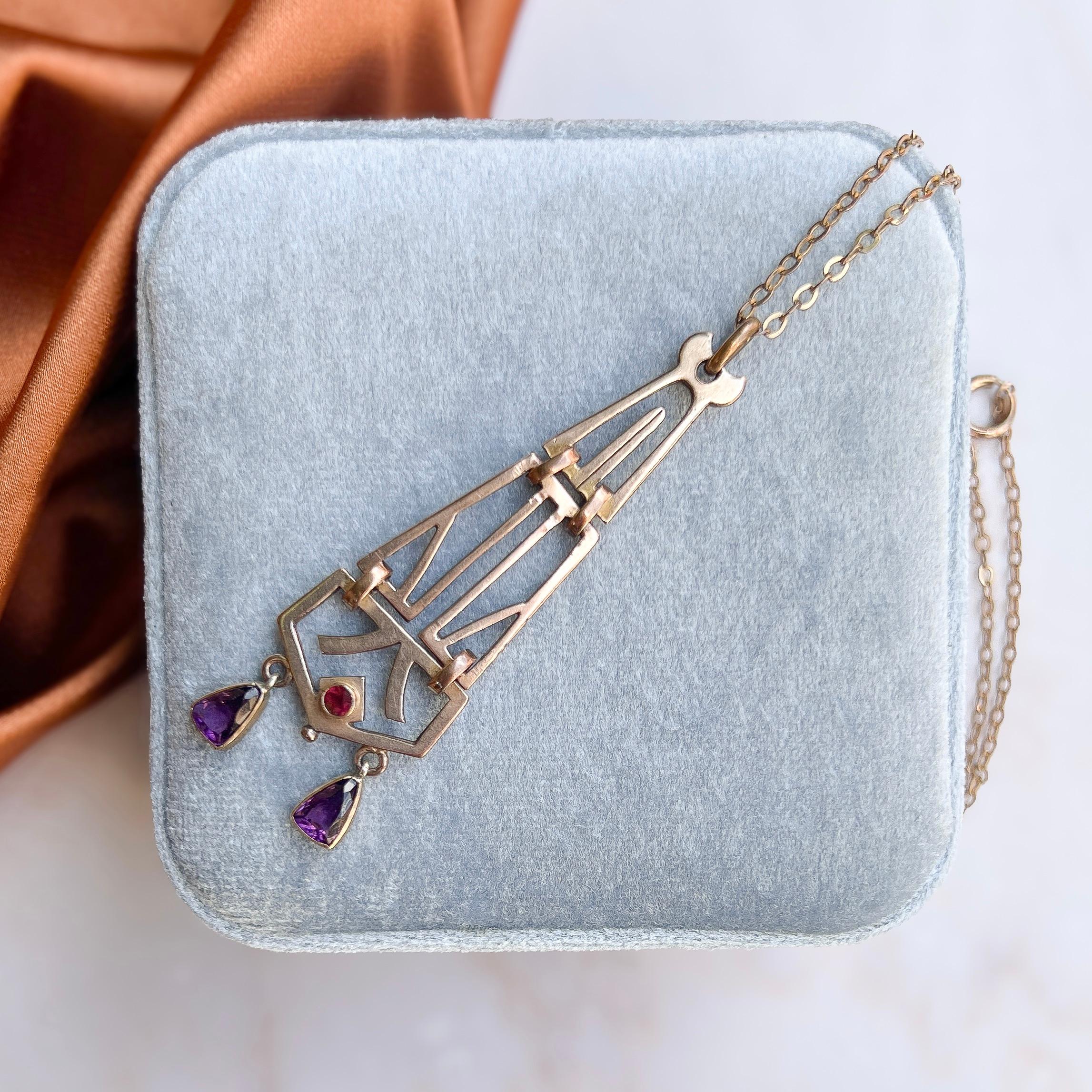 This stylish necklace was probably created in Austria or Germany in c.1900.

Condition Report:
Excellent

The Details...
This necklace is constructed from rolled gold - it is stamped 'ROLLED GOLD SP' on the chain. It features a delicate cable chain