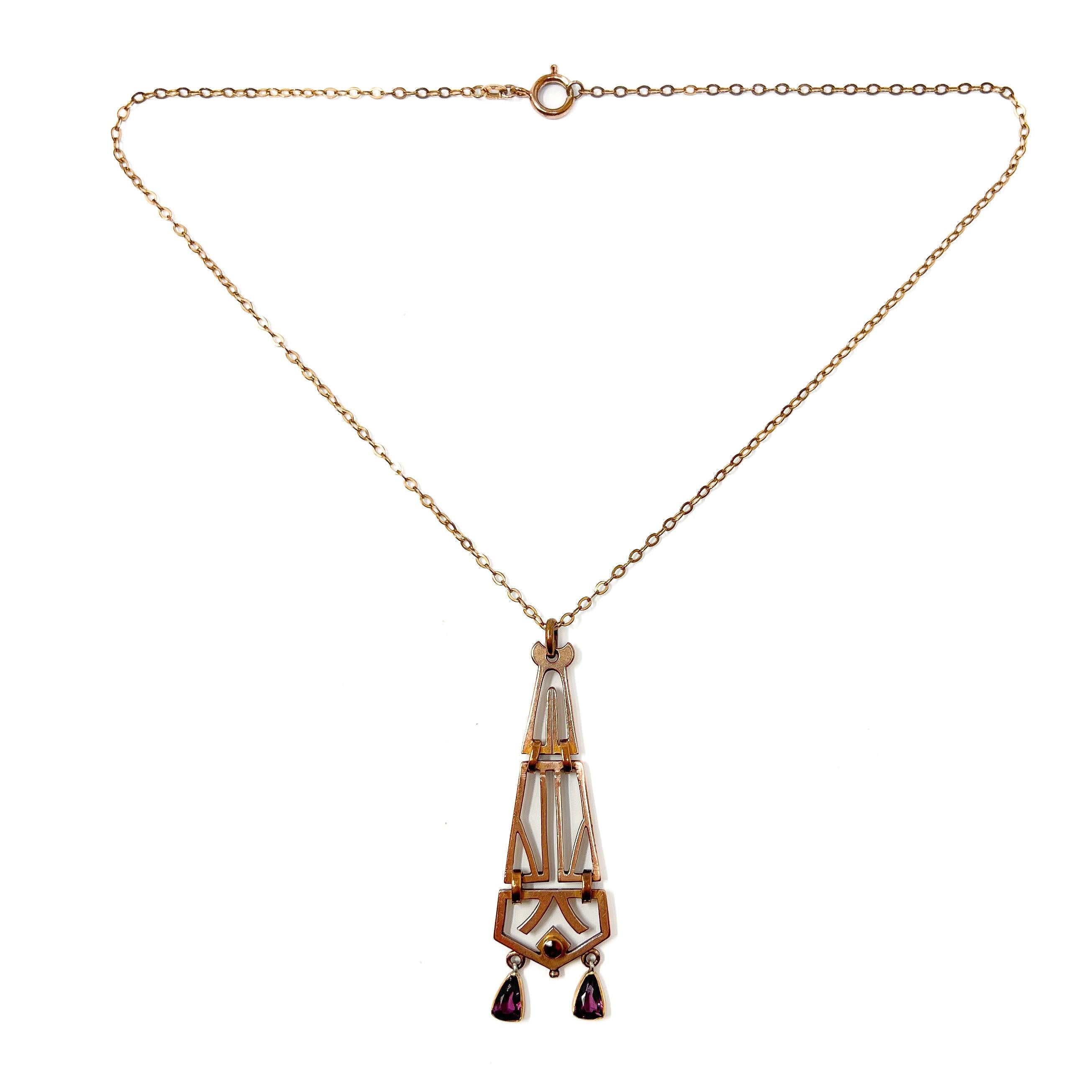 Women's c.1900 Jugendstil Rolled Gold Antique Articulated Pendant and Chain For Sale