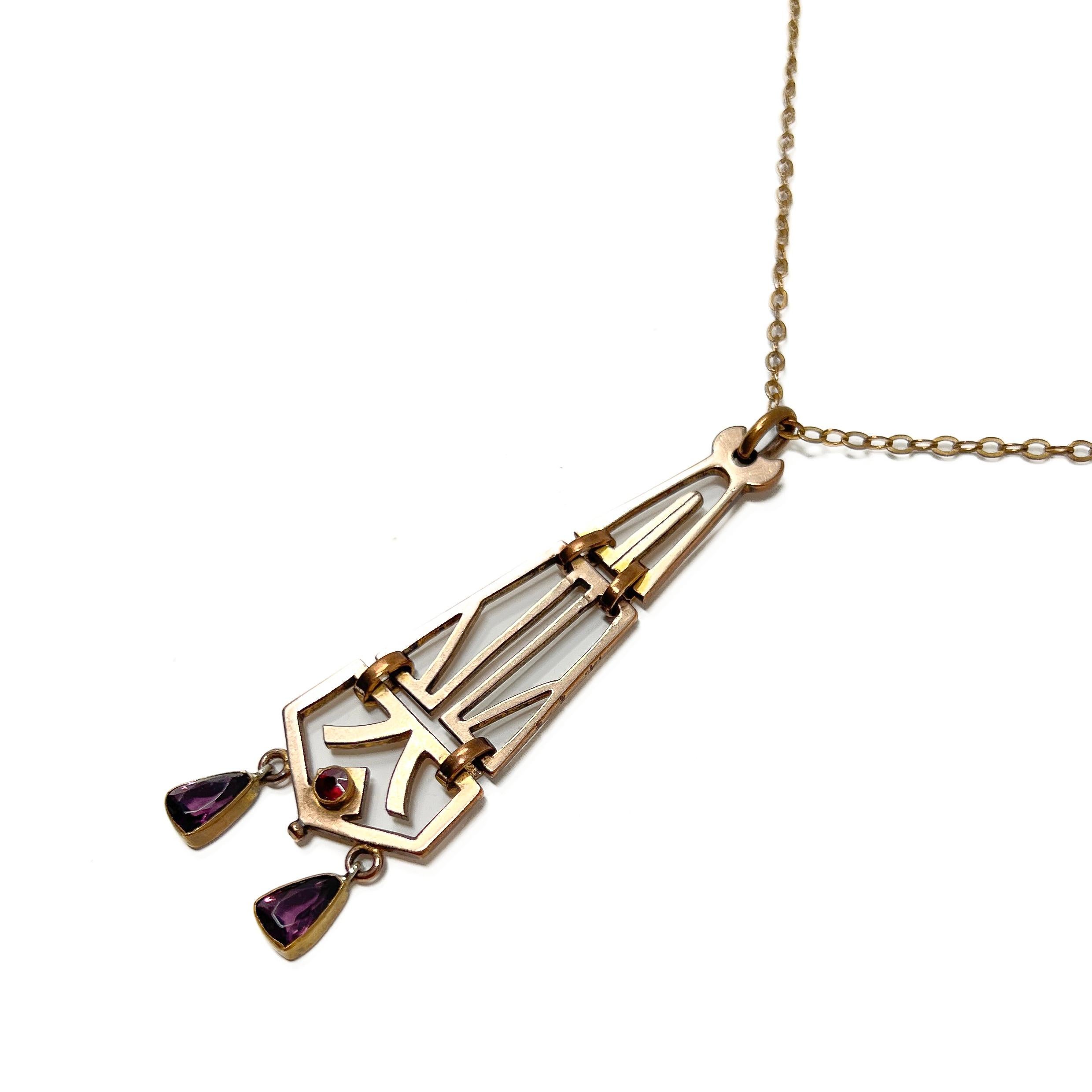 c.1900 Jugendstil Rolled Gold Antique Articulated Pendant and Chain For Sale 1