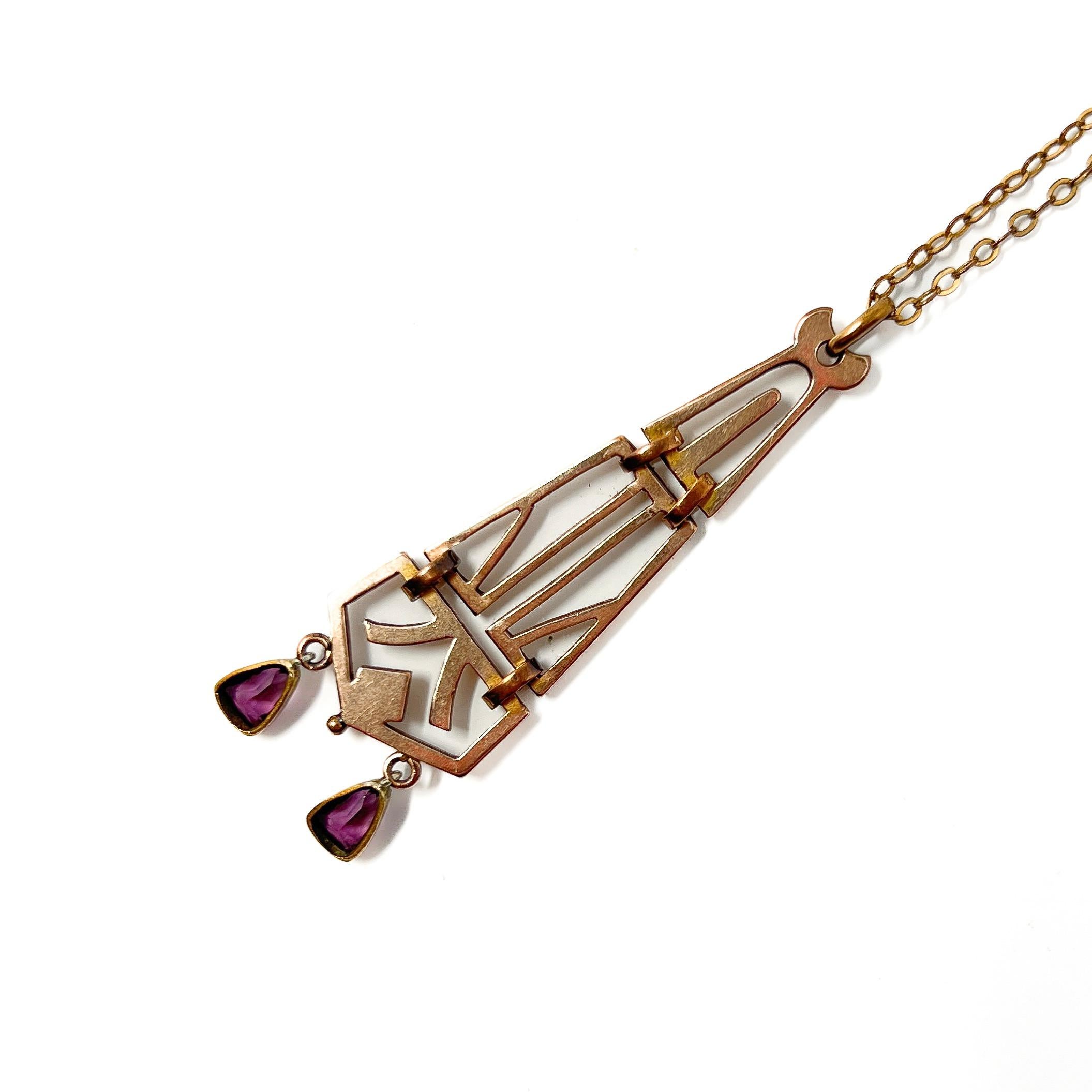 c.1900 Jugendstil Rolled Gold Antique Articulated Pendant and Chain For Sale 2