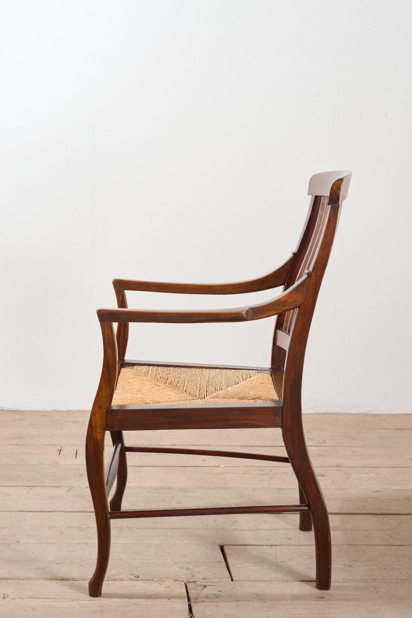 Early 20th Century c.1900 Mahogany and rush seated library chair For Sale