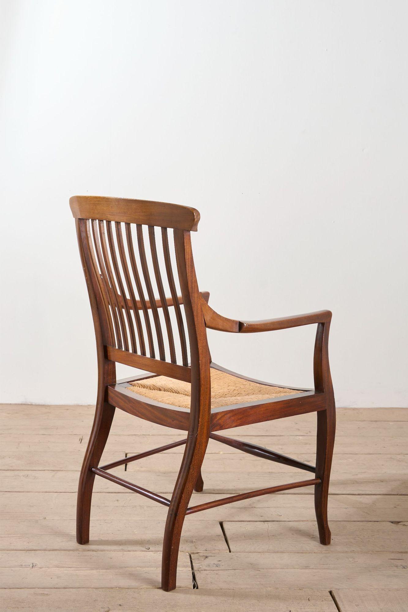 c.1900 Mahogany and rush seated library chair For Sale 1