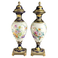 c.1900 - Pair of French Sèvres Style Porcelain Vases with Lids