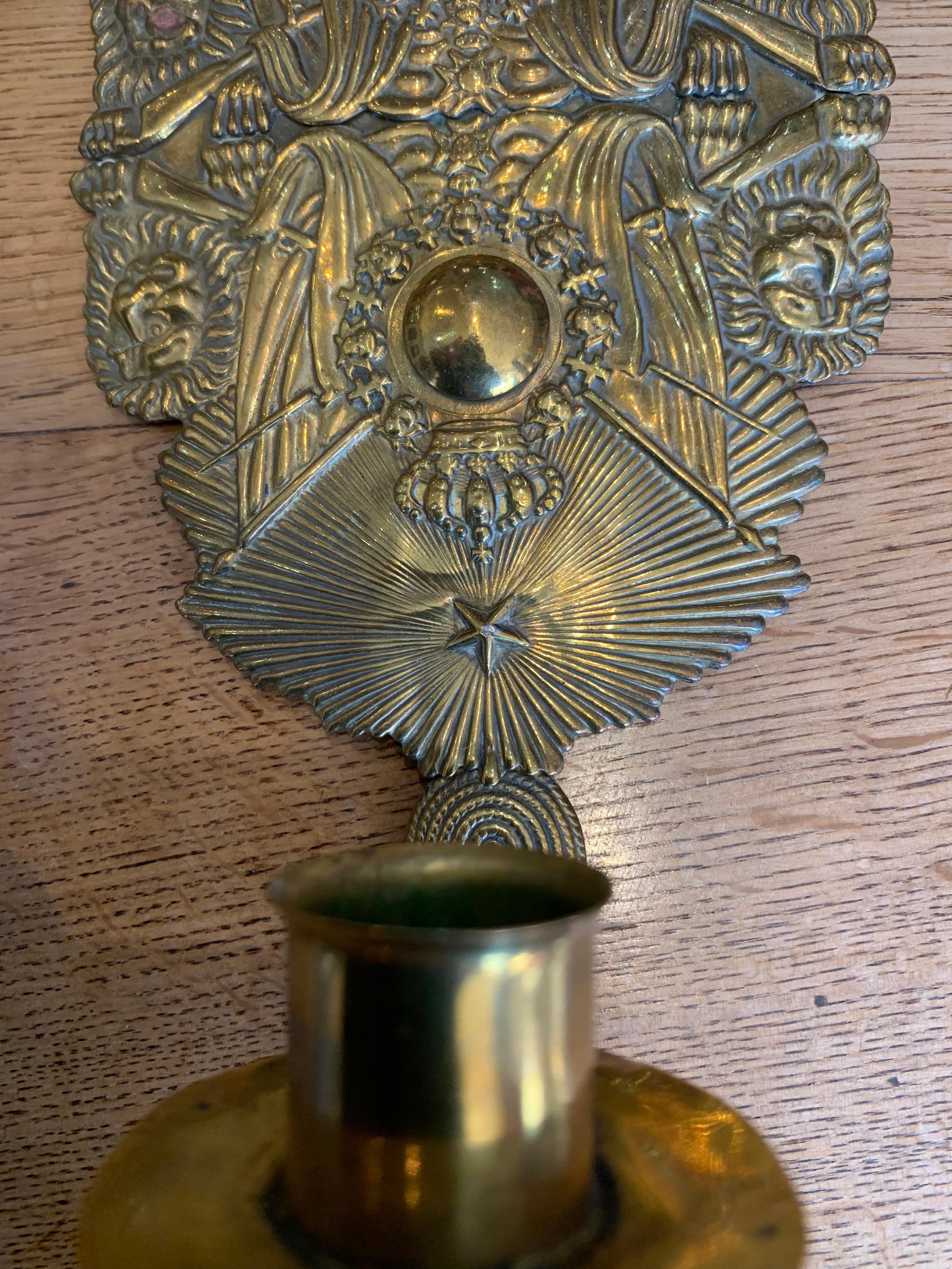 Ottone C1900 Coppia di focaccine militari da parete in ottone svedese in vendita