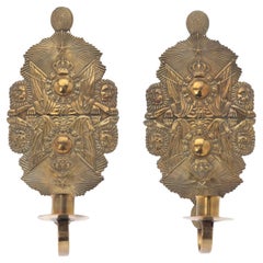 Antique C1900 Pair of swedish brass military wall scones