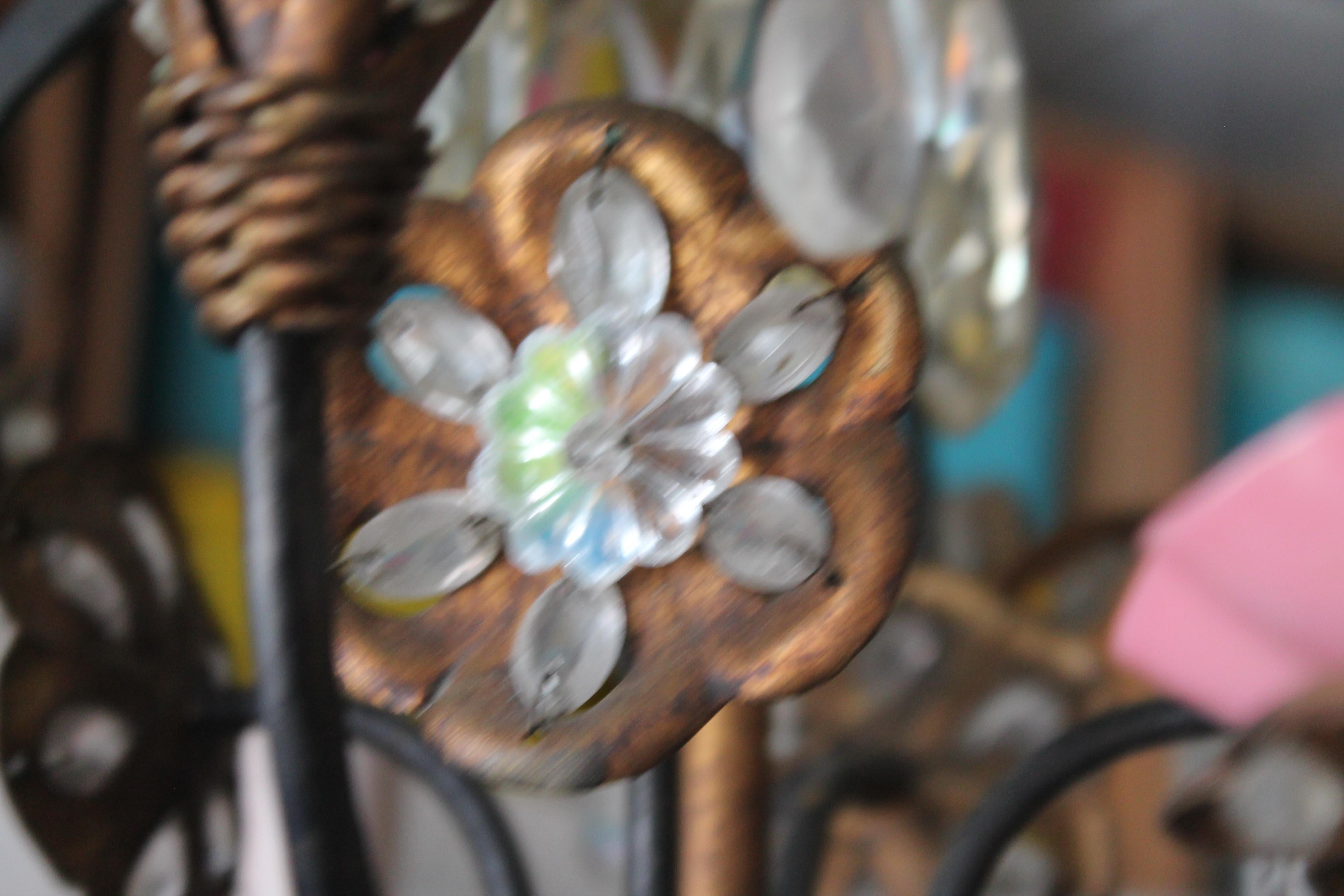 c1900 Petite French Art Nouveau Cut Crystal Floral Form Chandelier Shabby & Chic For Sale 5