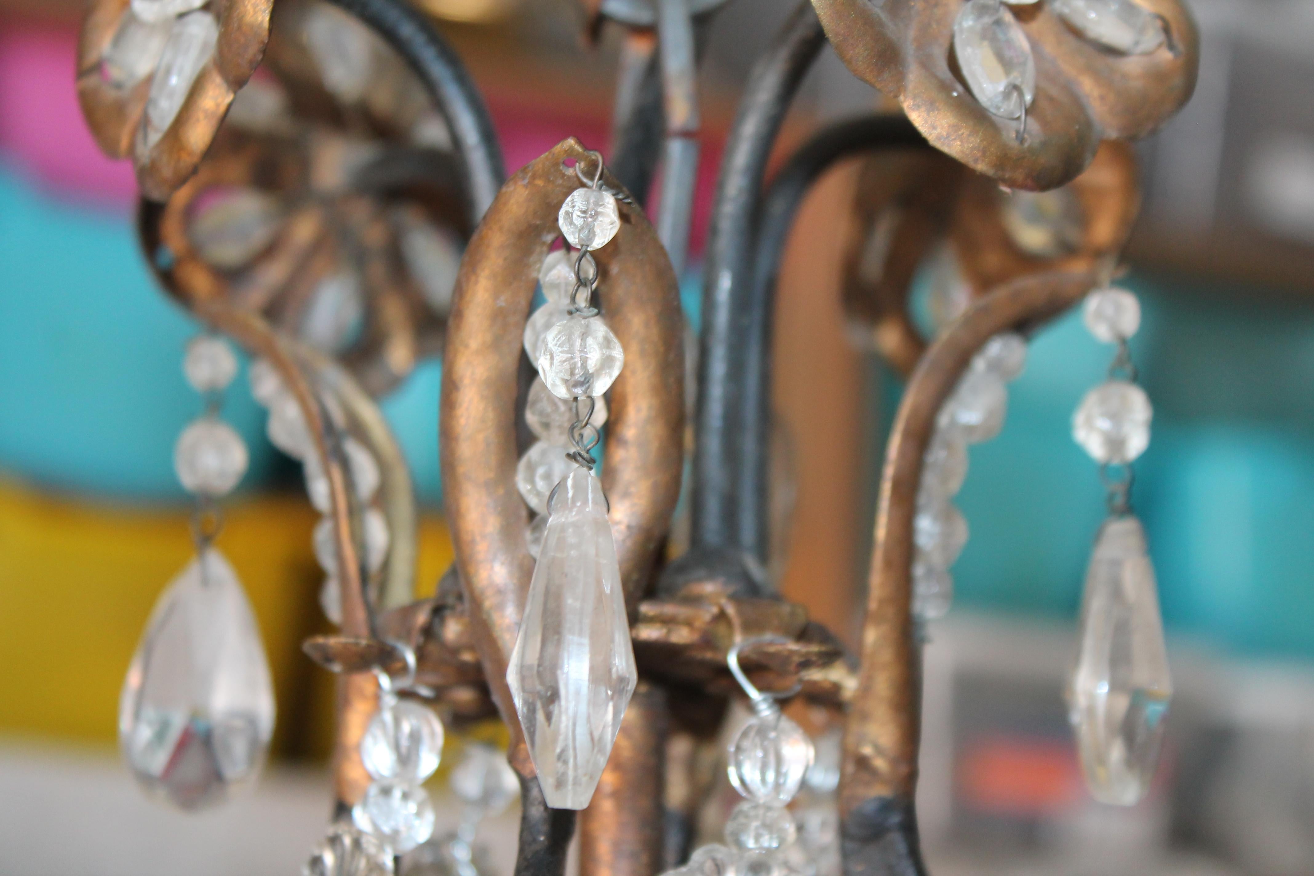 c1900 Petite French Art Nouveau Cut Crystal Floral Form Chandelier Shabby & Chic For Sale 1