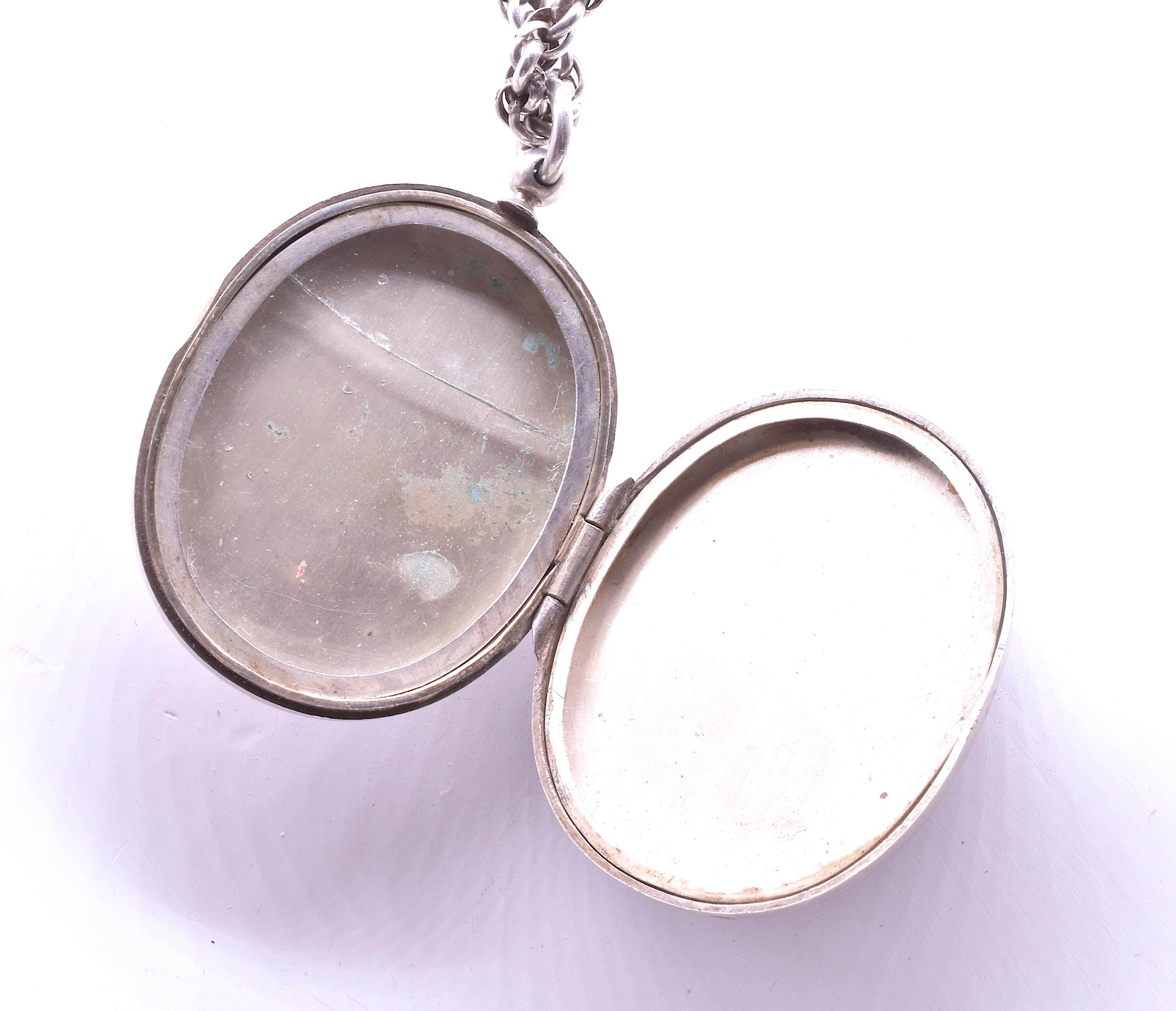Shakudo Locket and Integrated Chain with Two Enchanting Scenes, circa 1900 2