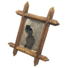 c.1900 Stained Pine Tramp Art Wall Mirror