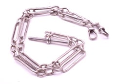 C1900 Sterling Silver Paper Link Albert Chain w T Bar, 20"