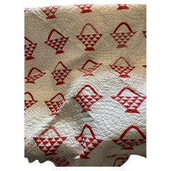 C1900s American folk white quit with Red basket design
