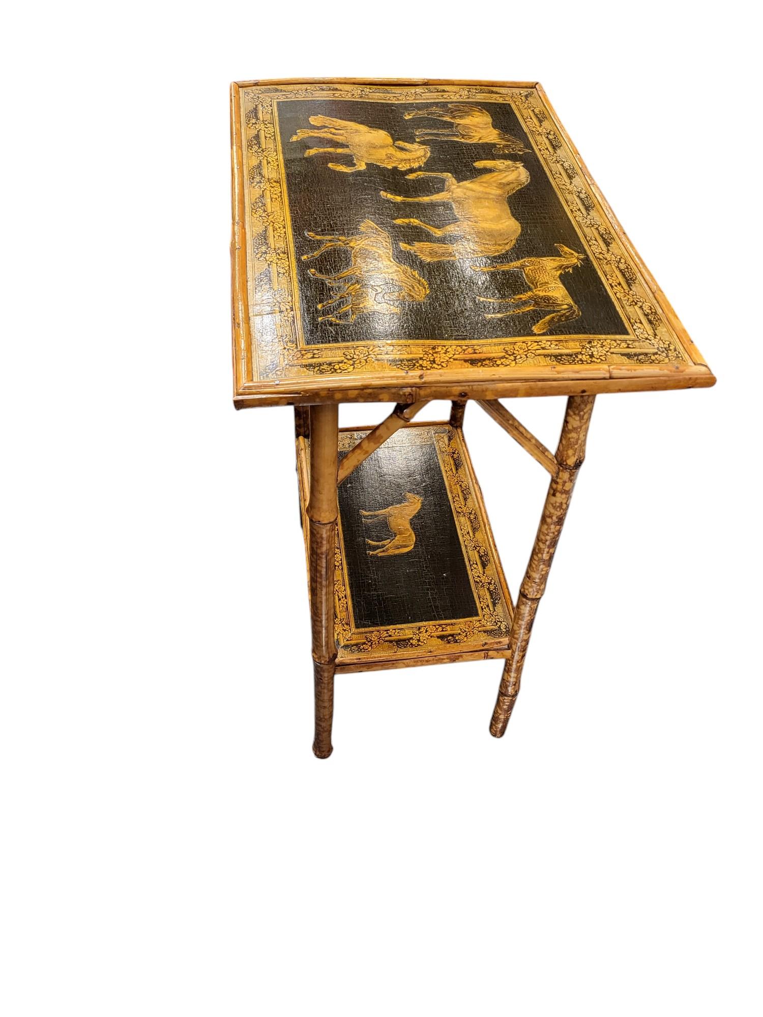 Victorien C1900s Anglais Décor Cheval à deux larmes Bambou  Table d'appoint en vente