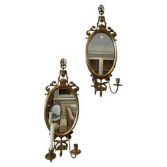 C1900s pair of Regency style mirrored brass sconces