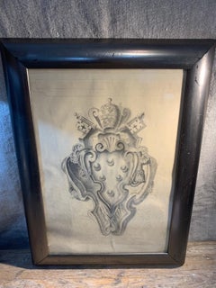 C1900s set of (4) Heraldic ornament charcoal drawings