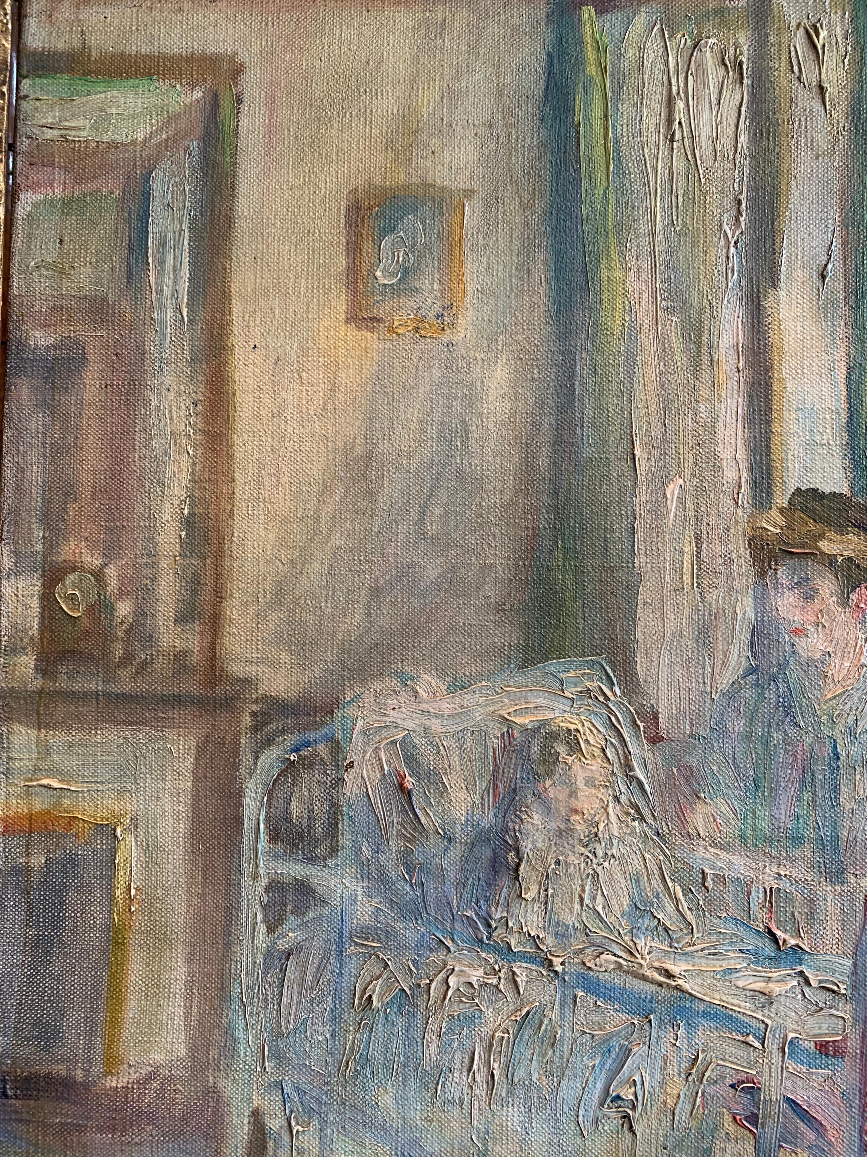 Schwedisches Ölgemälde einer Kindertagesstätte mit nanny, um 1900 (Frühes 20. Jahrhundert) im Angebot
