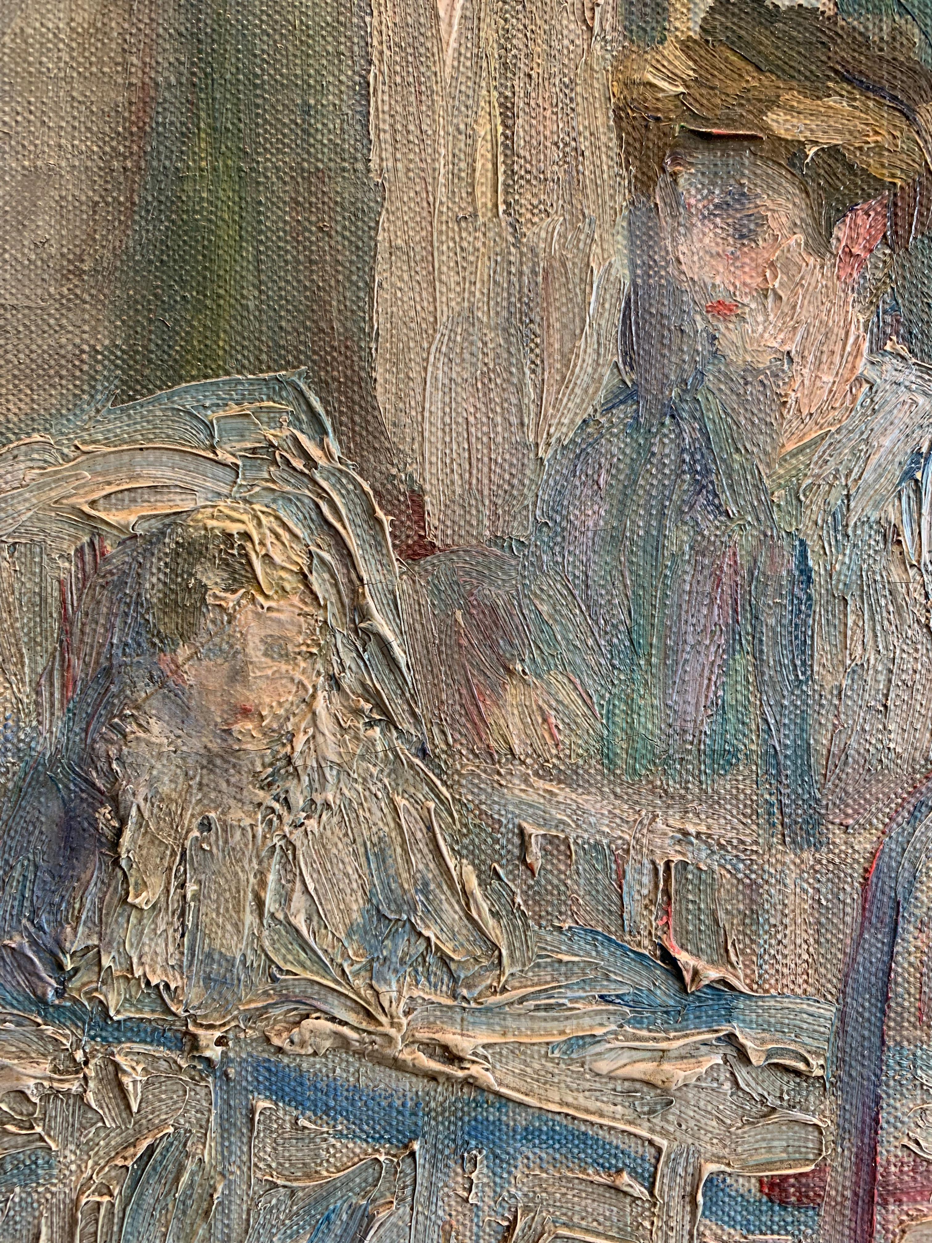 Schwedisches Ölgemälde einer Kindertagesstätte mit nanny, um 1900 im Angebot 2