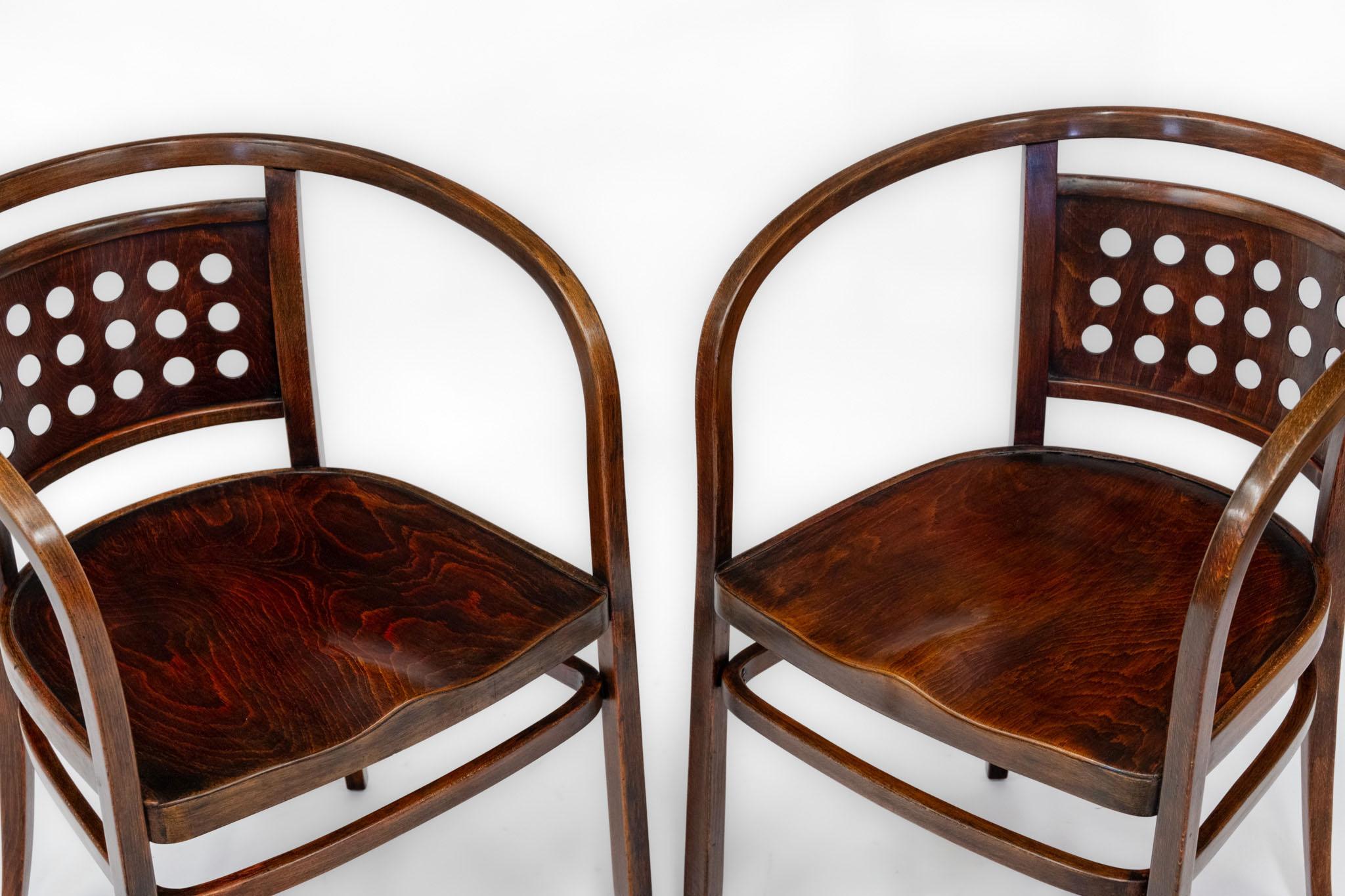 C1905 Pair Vienna Secessionist Bentwood Armchairs Designed By Otto Wagner Model In Good Condition For Sale In Norwich, GB
