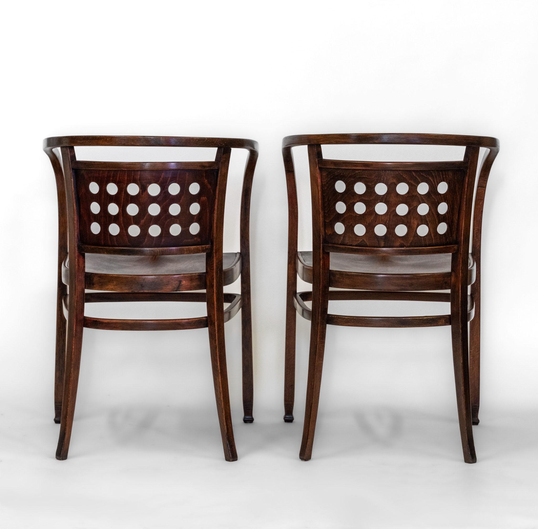 Beech C1905 Pair Vienna Secessionist Bentwood Armchairs Designed By Otto Wagner Model For Sale