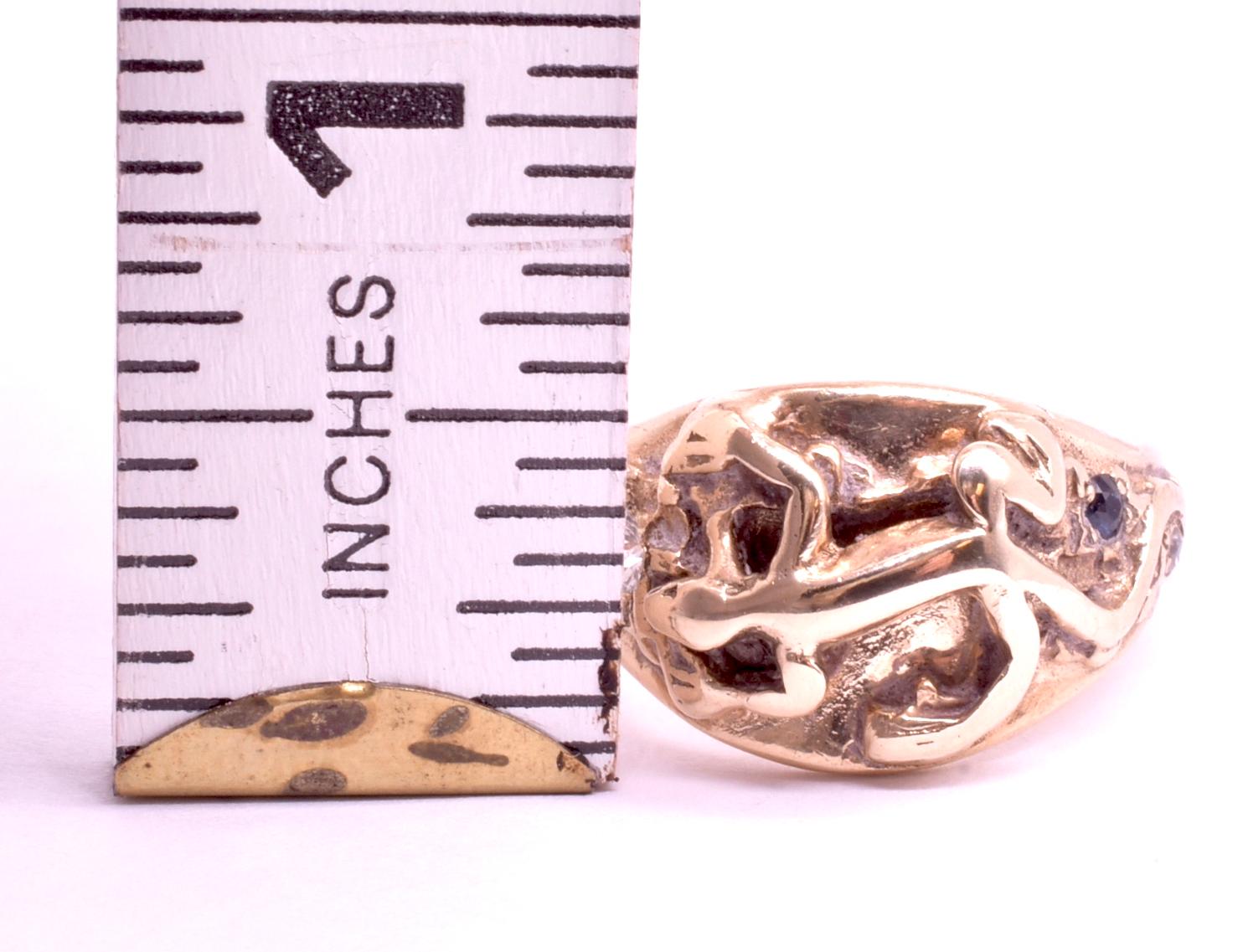 C1910 14K Diamant und Saphir Nieten-Ring mit geschnitzter Eidechsenform 7