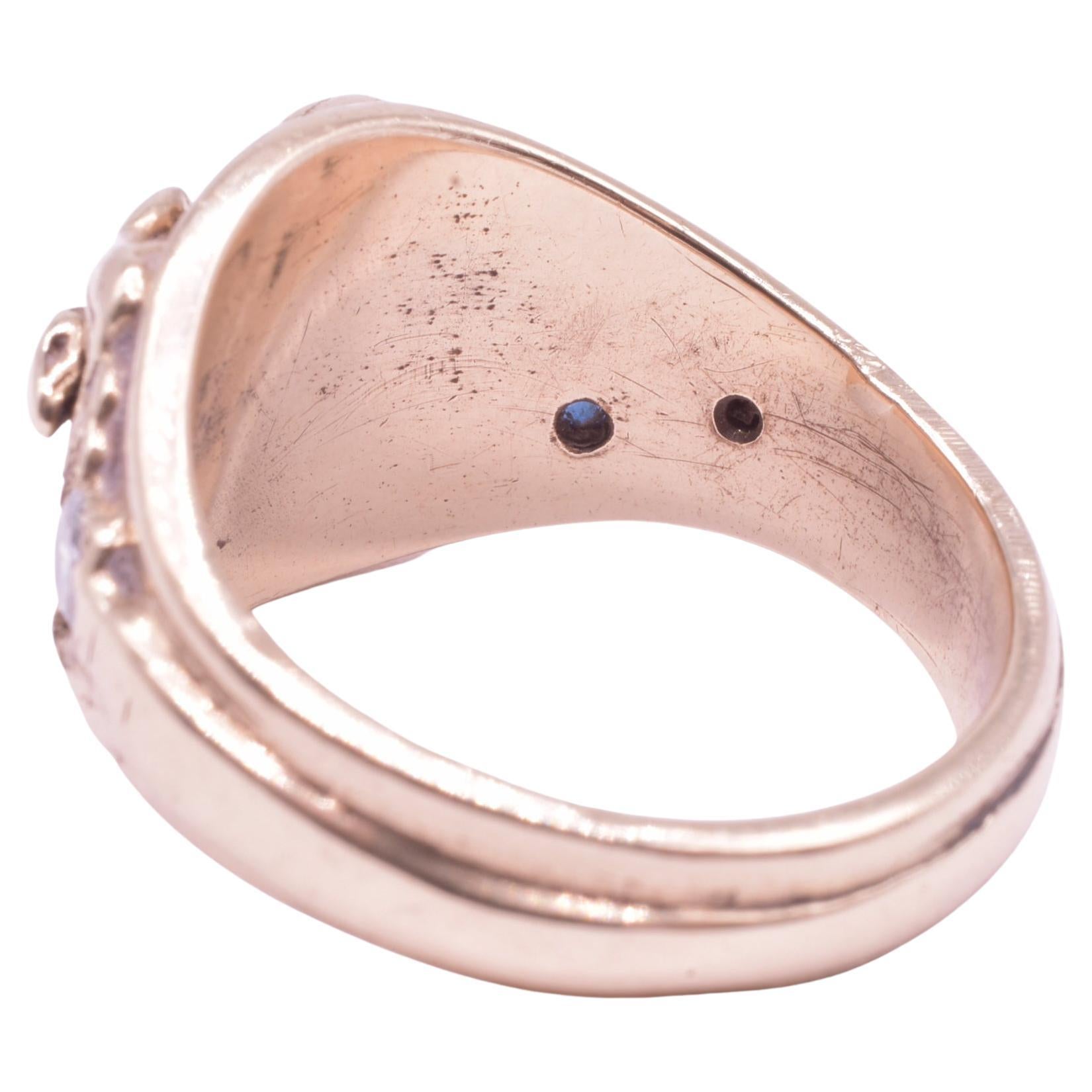 C1910 14K Diamant und Saphir Nieten-Ring mit geschnitzter Eidechsenform (Alteuropäischer Brillantschliff)
