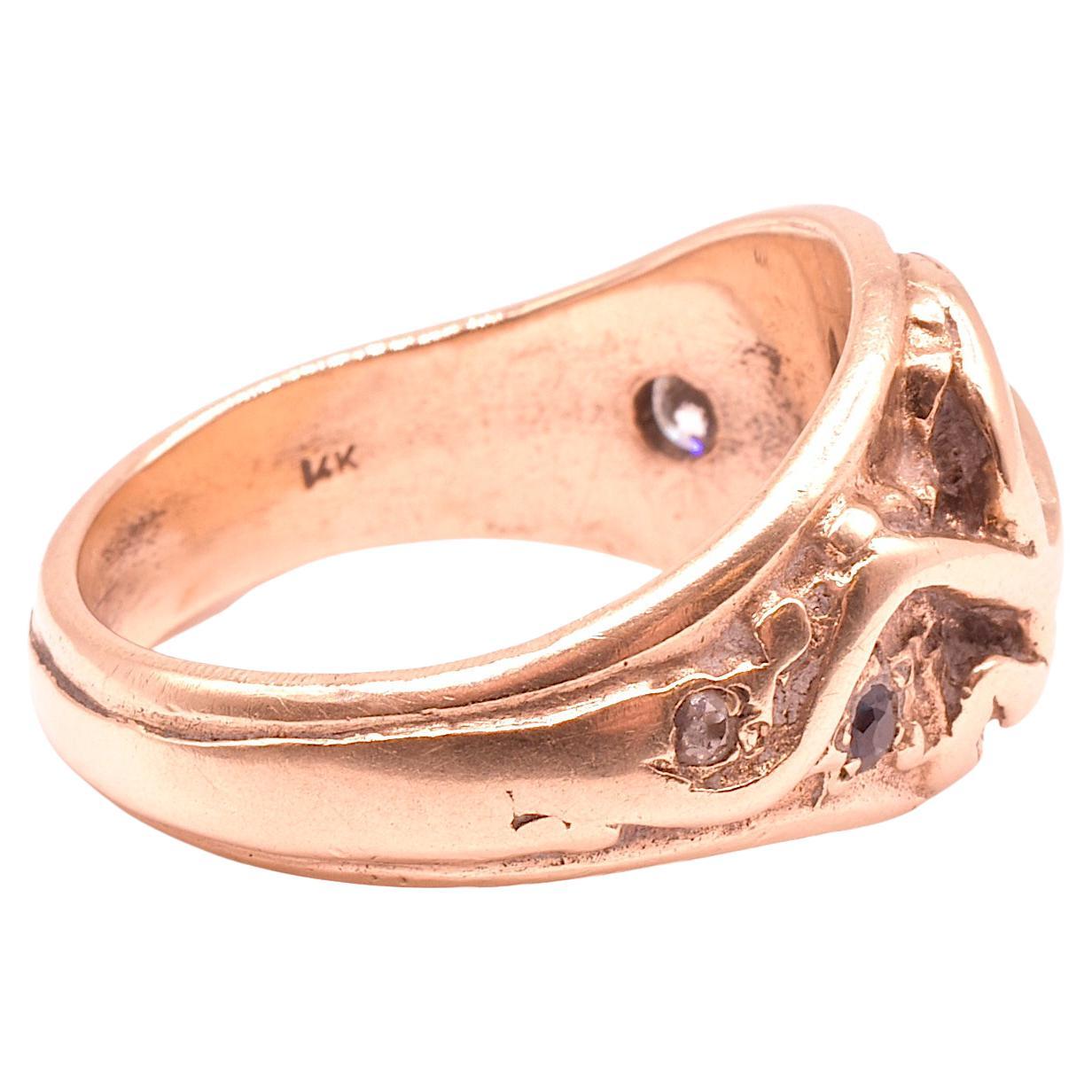 C1910 14K Diamant und Saphir Nieten-Ring mit geschnitzter Eidechsenform für Damen oder Herren