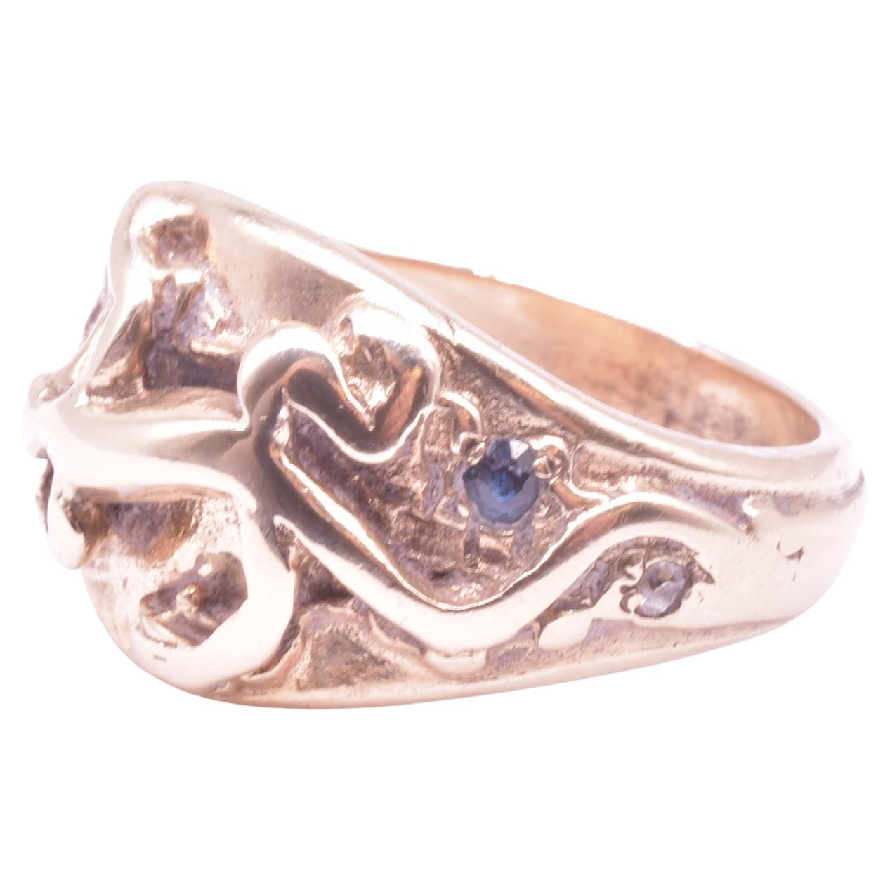 C1910 14K Diamant und Saphir Nieten-Ring mit geschnitzter Eidechsenform 2