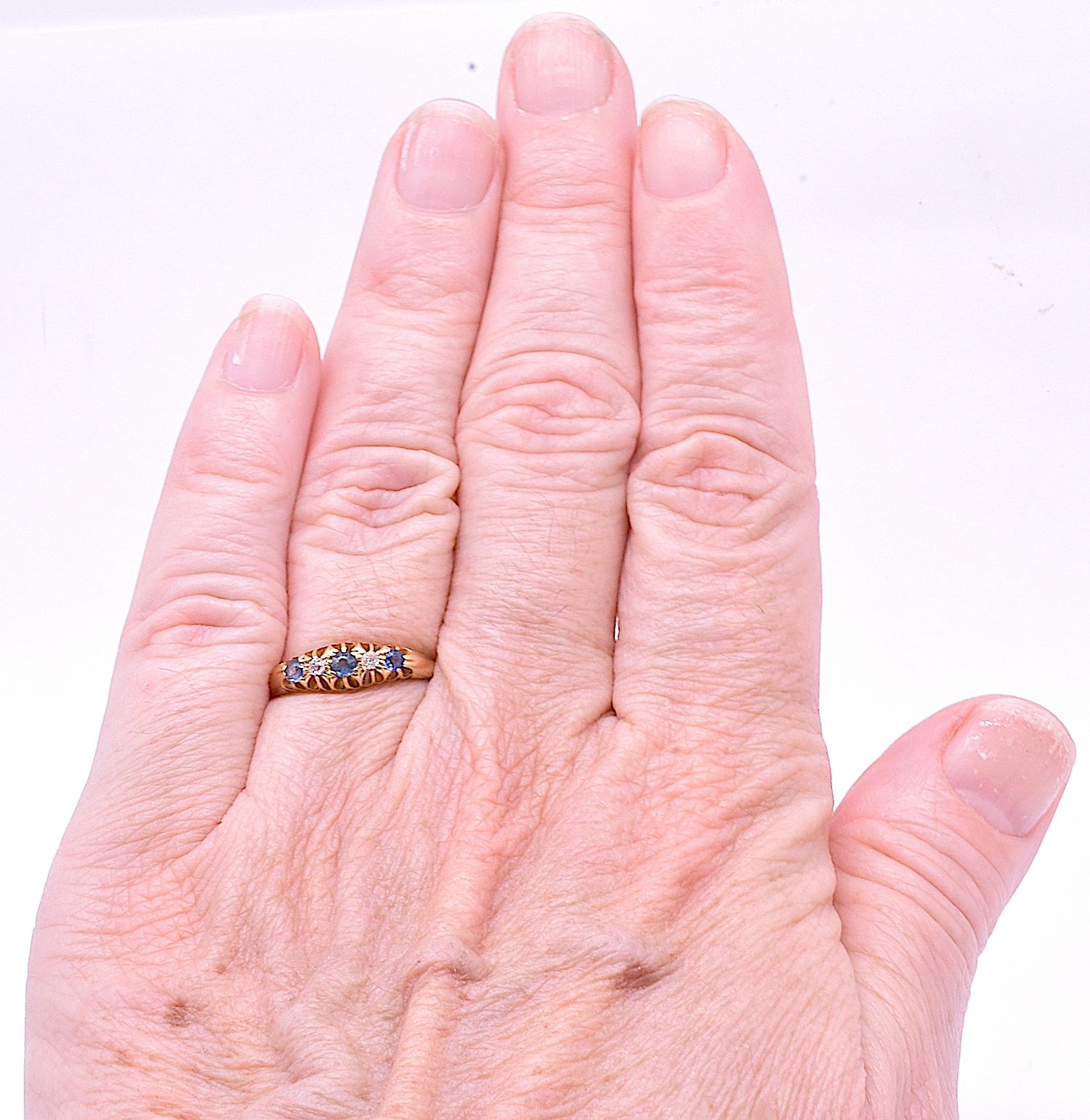 Art Deco C1910 18K Sapphire and Diamond 5 Stone Ring