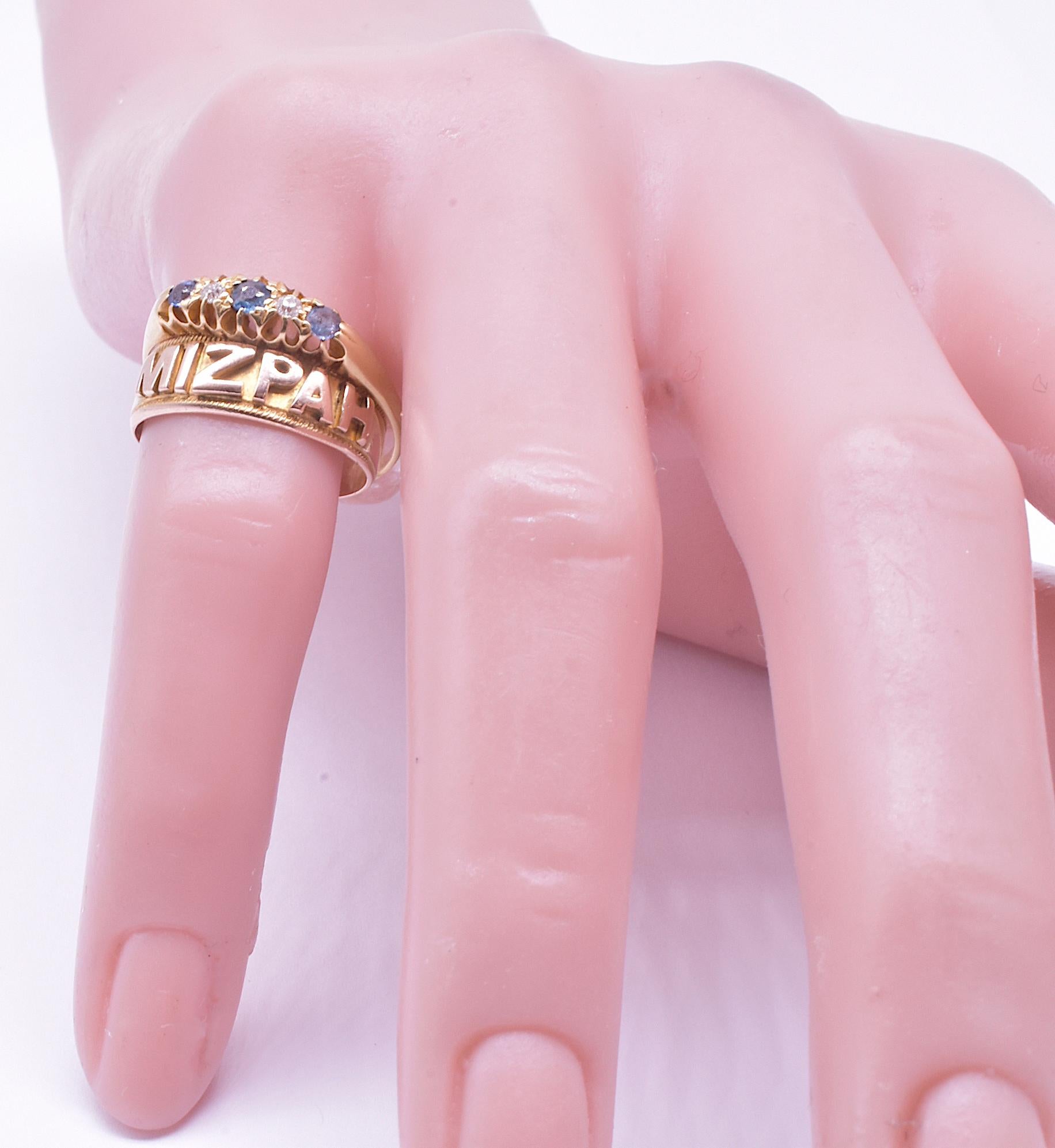 C1910 Ring mit 5 Steinen, 18 Karat Saphir und Diamant im Zustand „Gut“ in Baltimore, MD