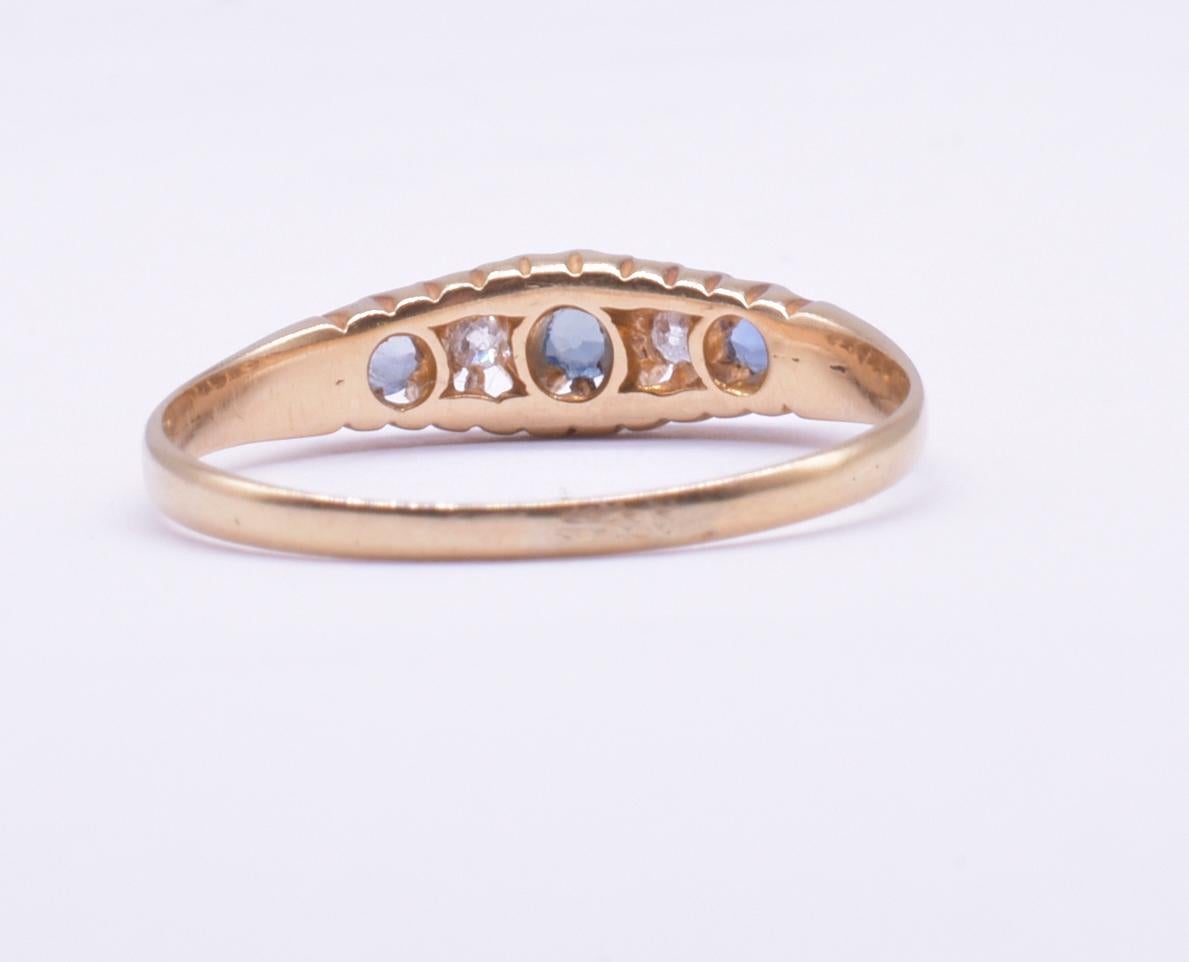 Women's C1910 18K Sapphire and Diamond 5 Stone Ring For Sale