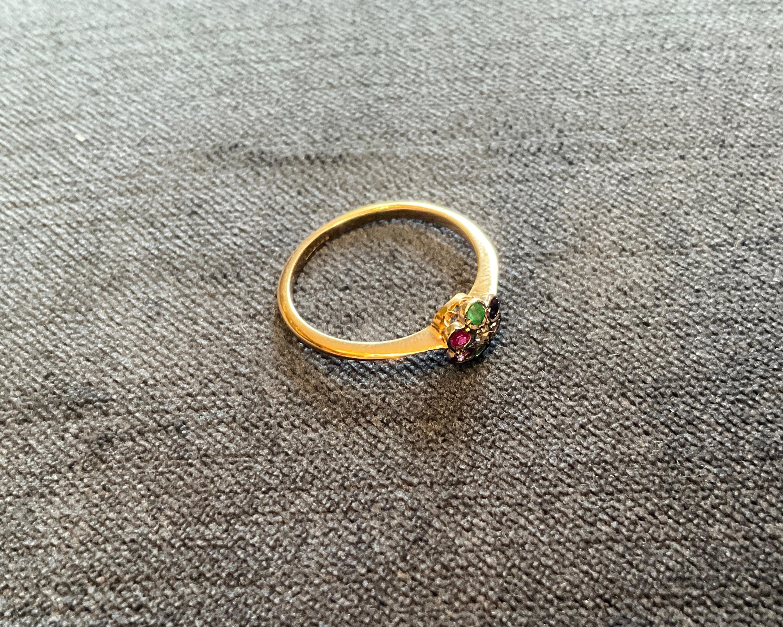 Anello a grappolo di fiori C1910 18K con gemme 
