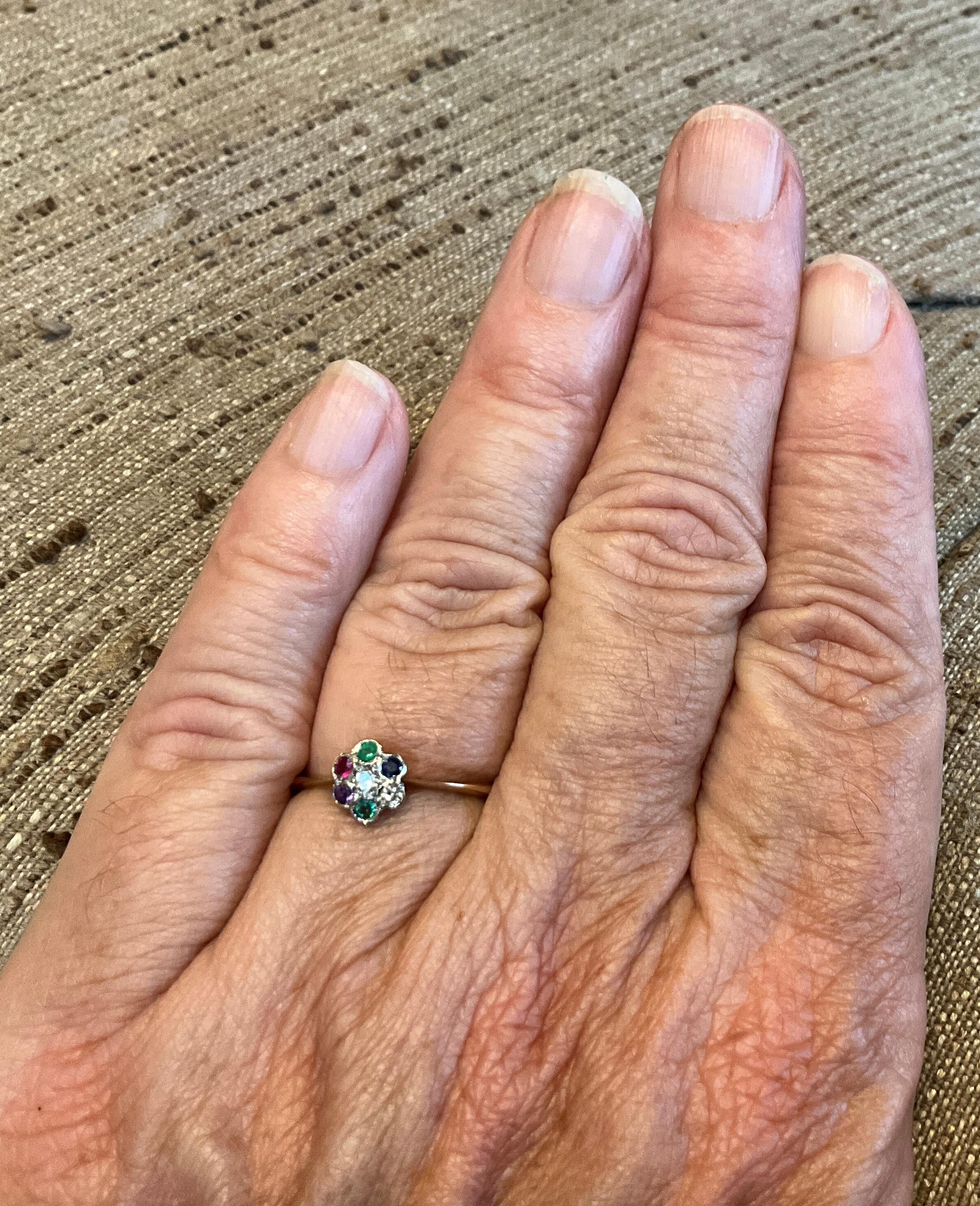 Anello a grappolo di fiori C1910 18K con gemme 