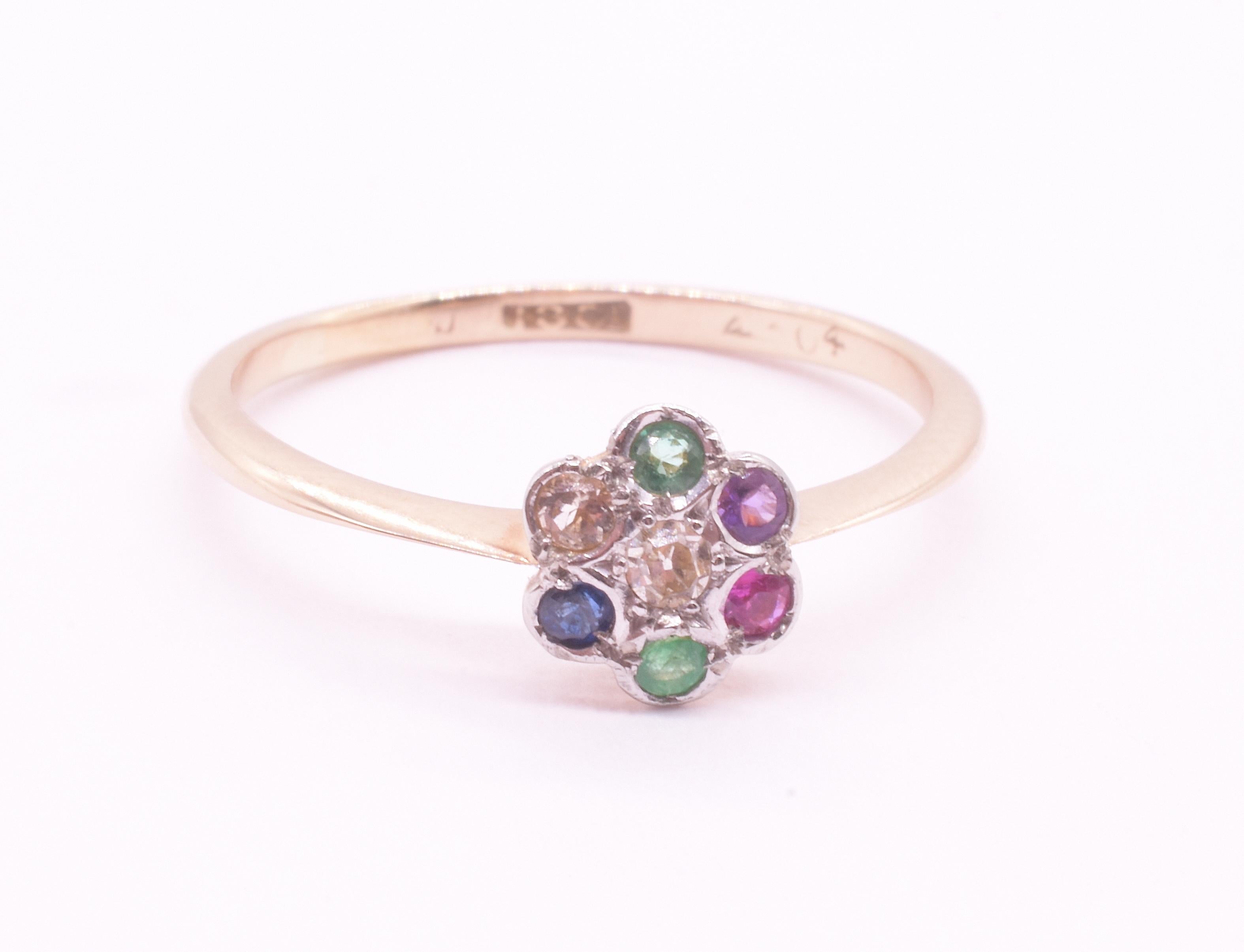 Anello a grappolo di fiori C1910 18K con gemme 