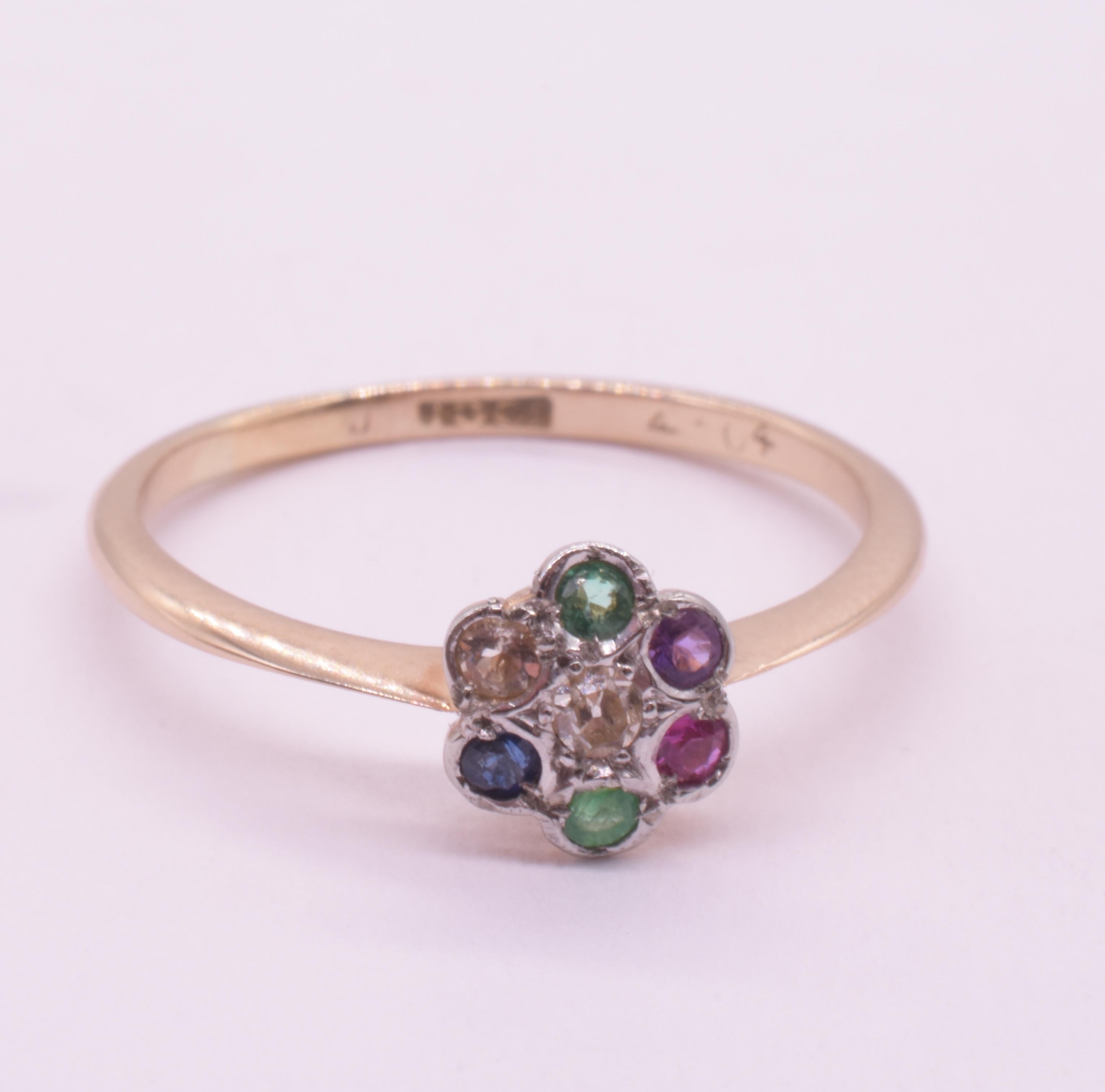 Anello a grappolo di fiori C1910 18K con gemme 