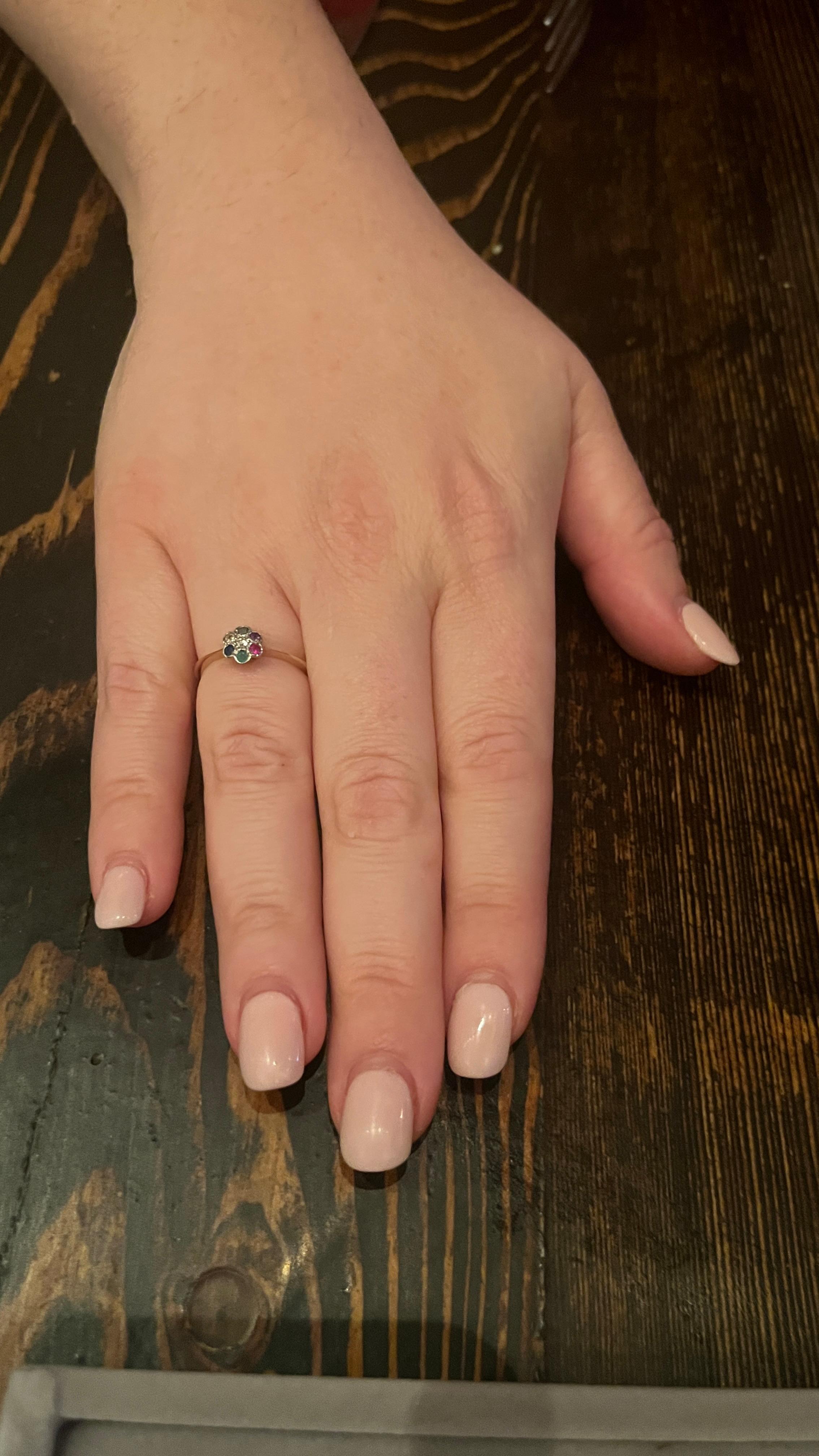 Anello a grappolo di fiori C1910 18K con gemme 