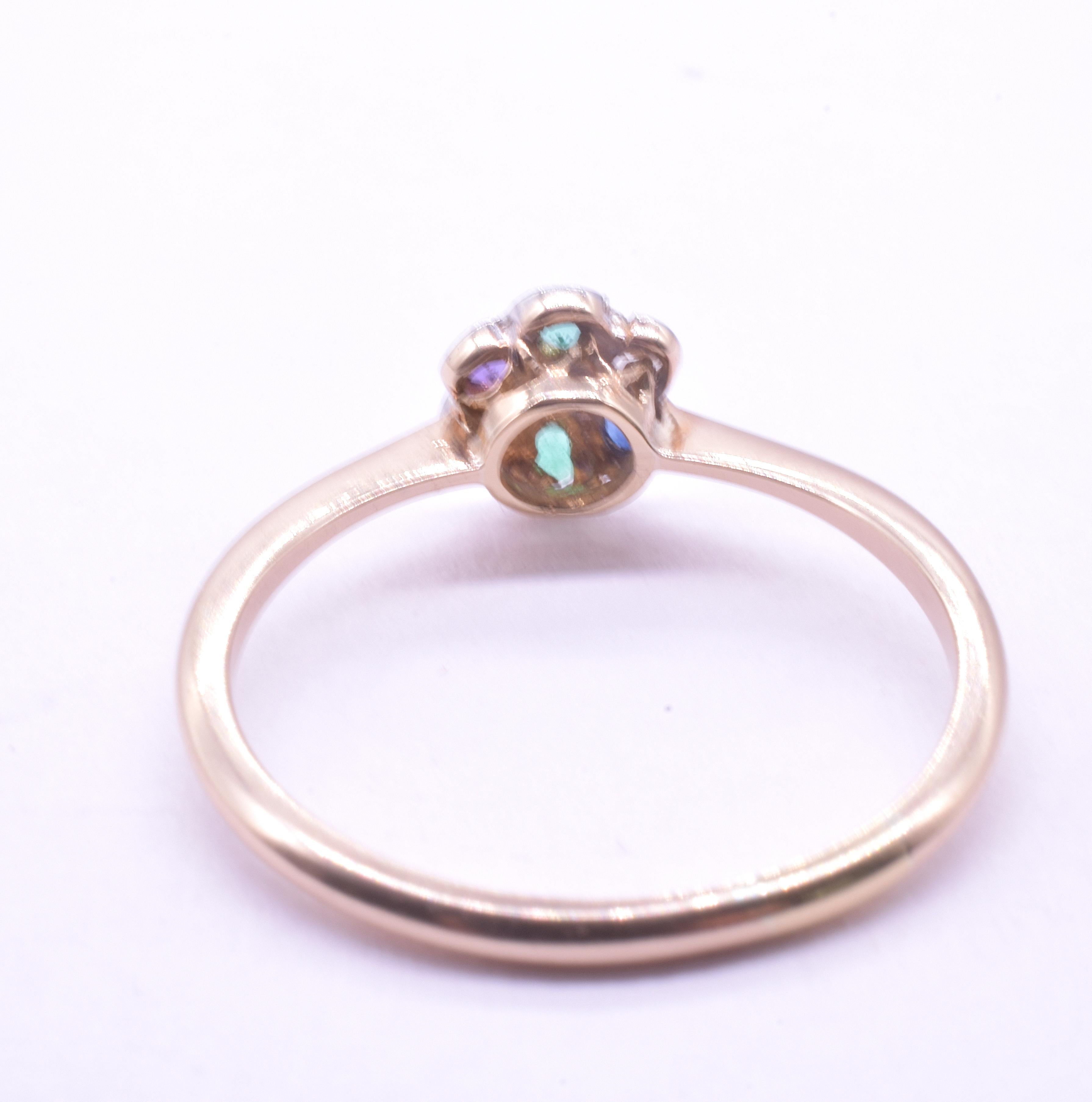 Vittoriano Anello a grappolo di fiori C1910 18K con gemme 