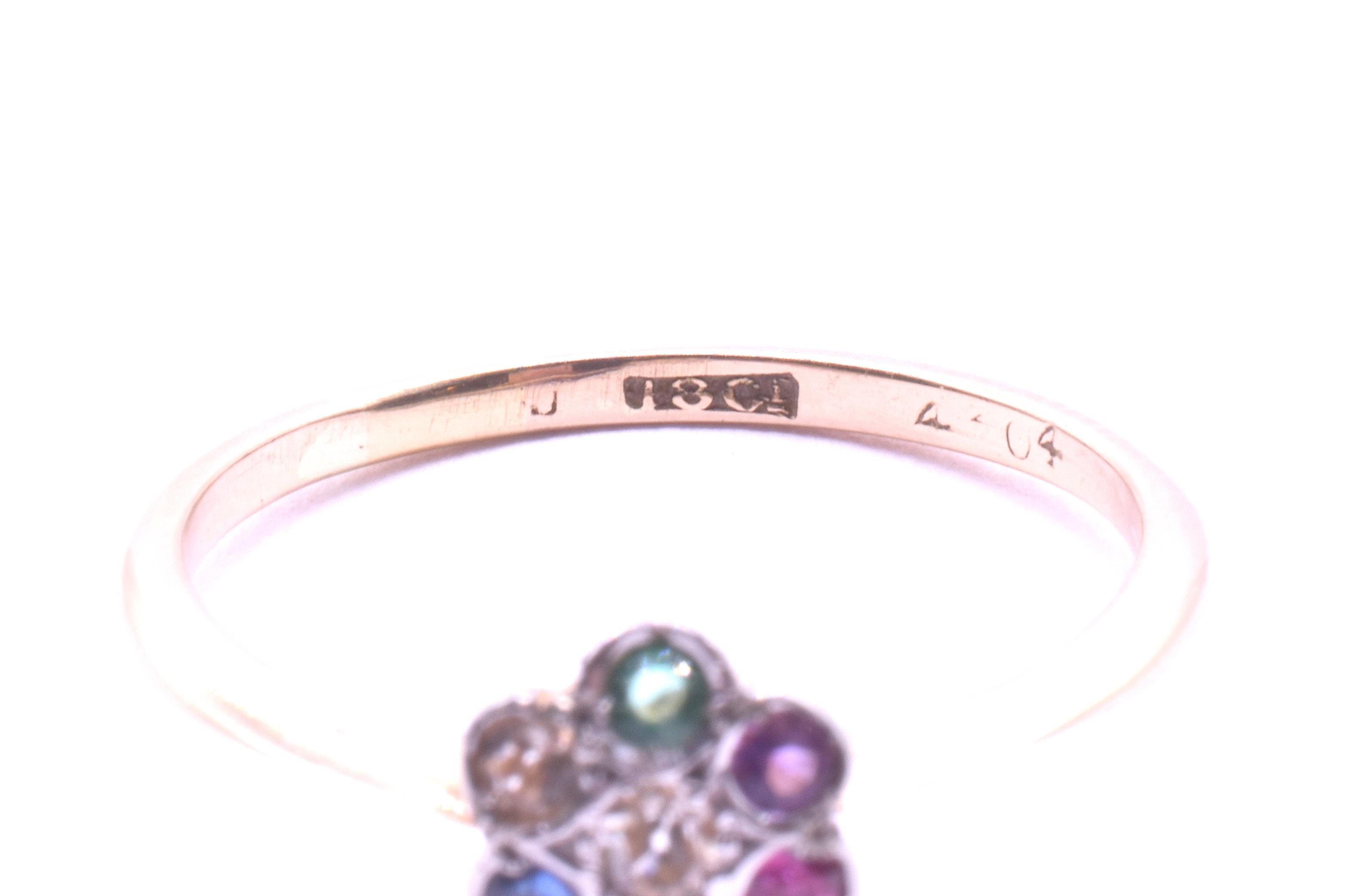 Anello a grappolo di fiori C1910 18K con gemme 