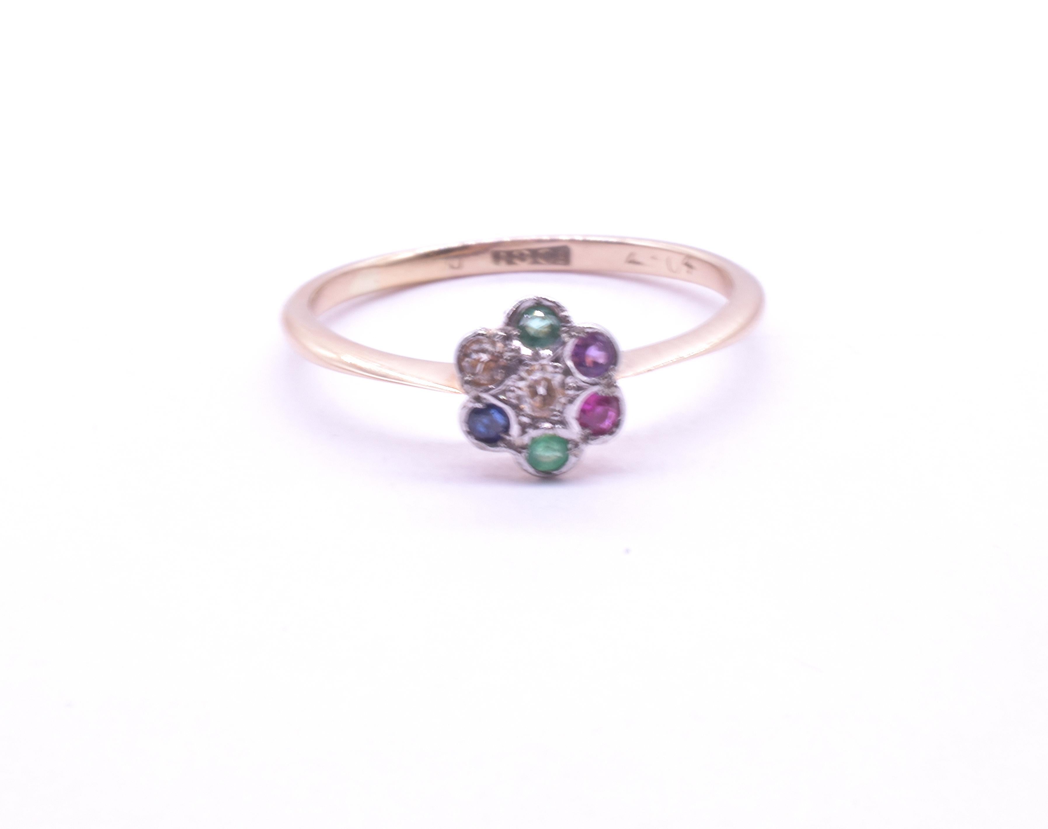 Anello a grappolo di fiori C1910 18K con gemme 
