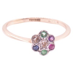 Anello a grappolo di fiori C1910 18K con gemme "DEAREST