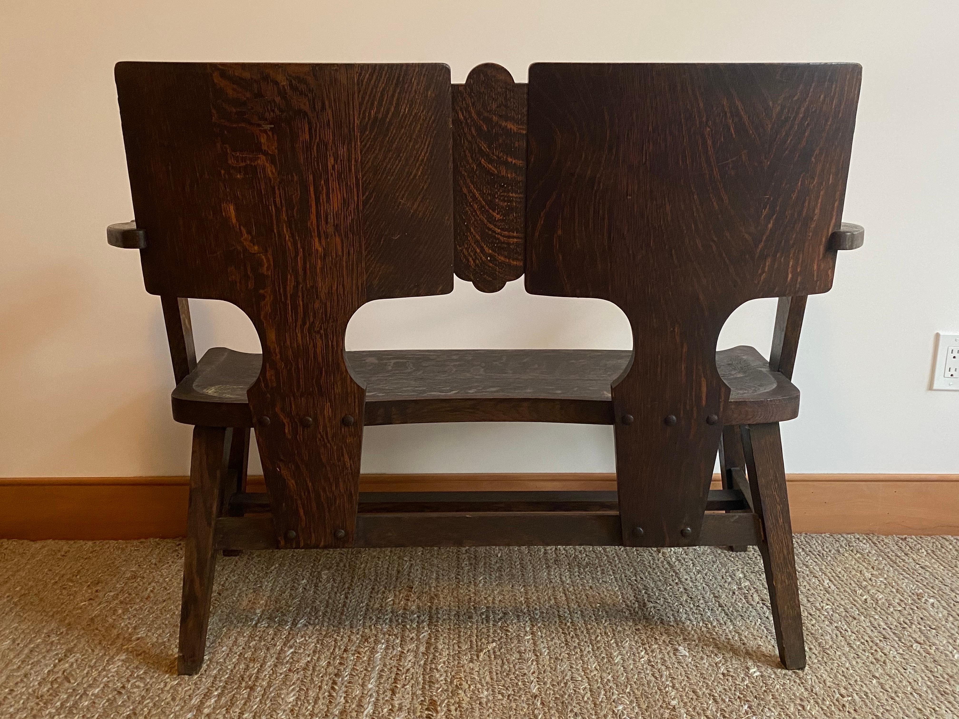 Early 20th Century c1910 Art Nouveau Symbolist Oak Bench Settee by the George Arndt Chair Company For Sale