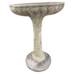 C1910 Cast Stone Bird Bath Fluted Basin with Decorative Column