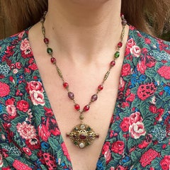 c.1910 Czechoslovakian Byzantine Inspired Antique Glass Pendant Necklace