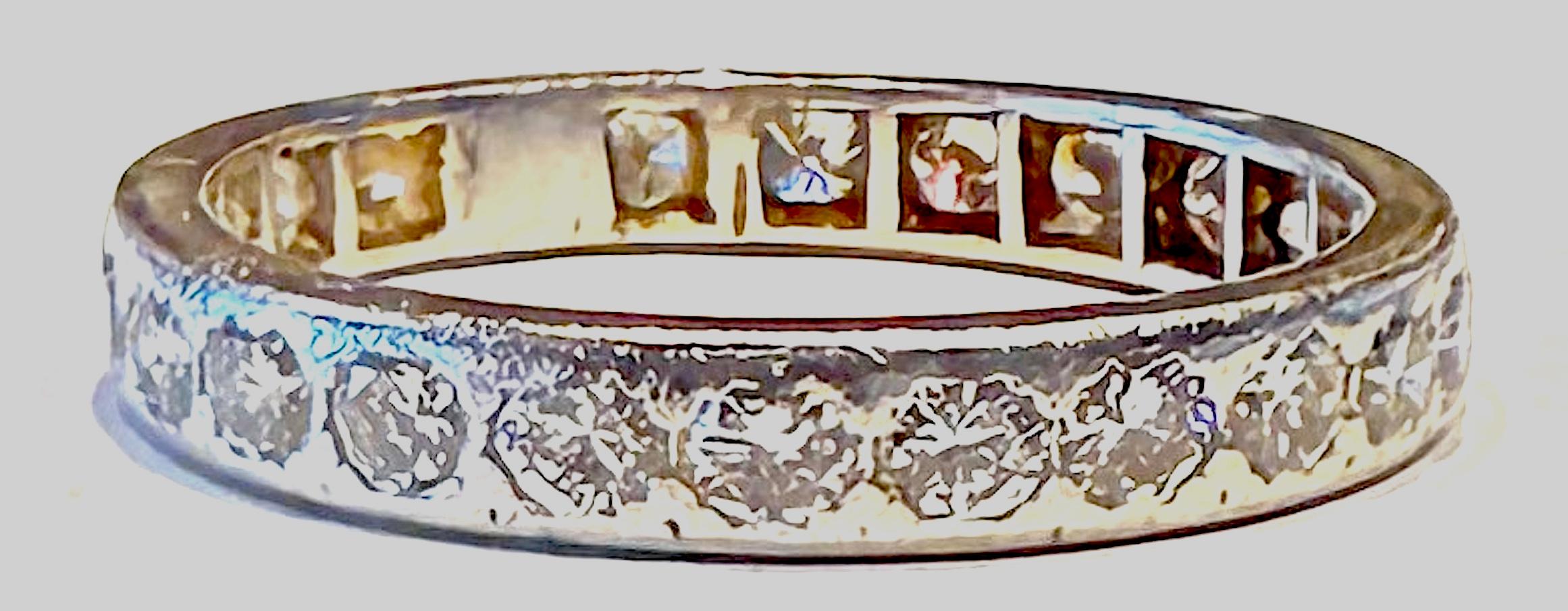 Taglio brillante C1910 Fascia per l'eternità con diamanti in oro bianco misura 9 1/4 in vendita