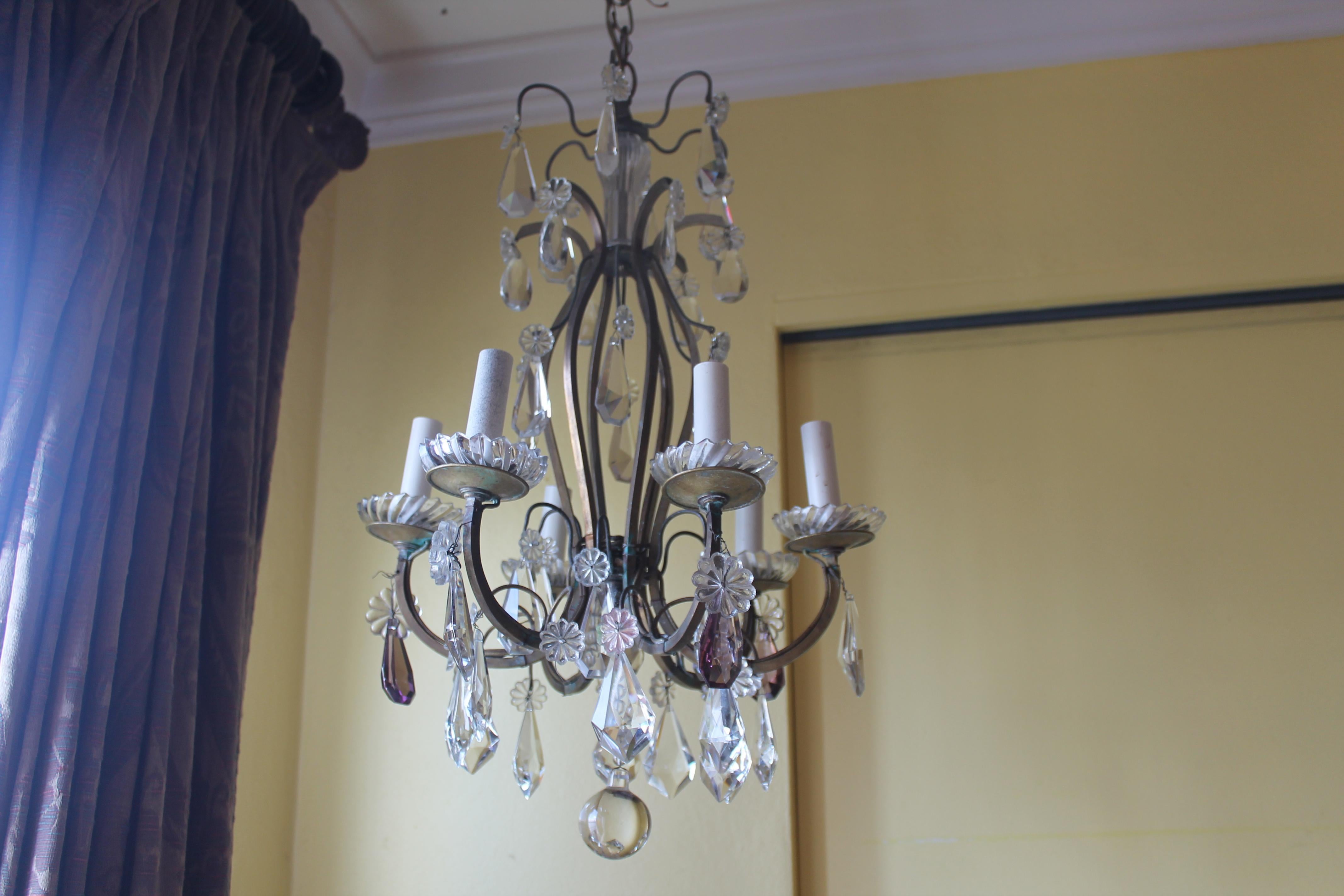 c1910 French Louis XV style Bronze w/ Crystal Chandelier atrributed to Baccarat For Sale 3