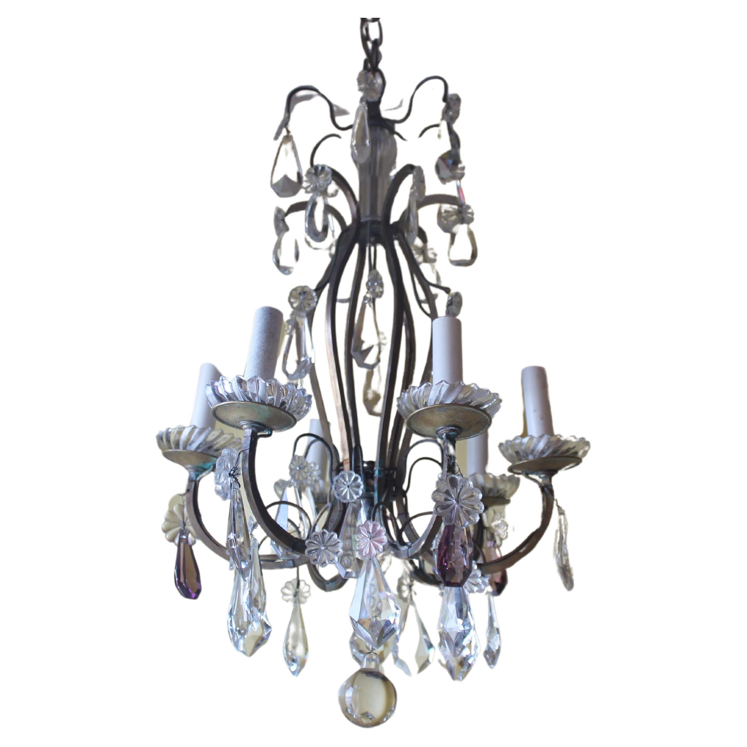 c1910 French Louis XV style Bronze w/ Crystal Chandelier atrributed to Baccarat For Sale