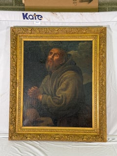 C1910 Large French Oil Painting of Saint Francis of Assisi