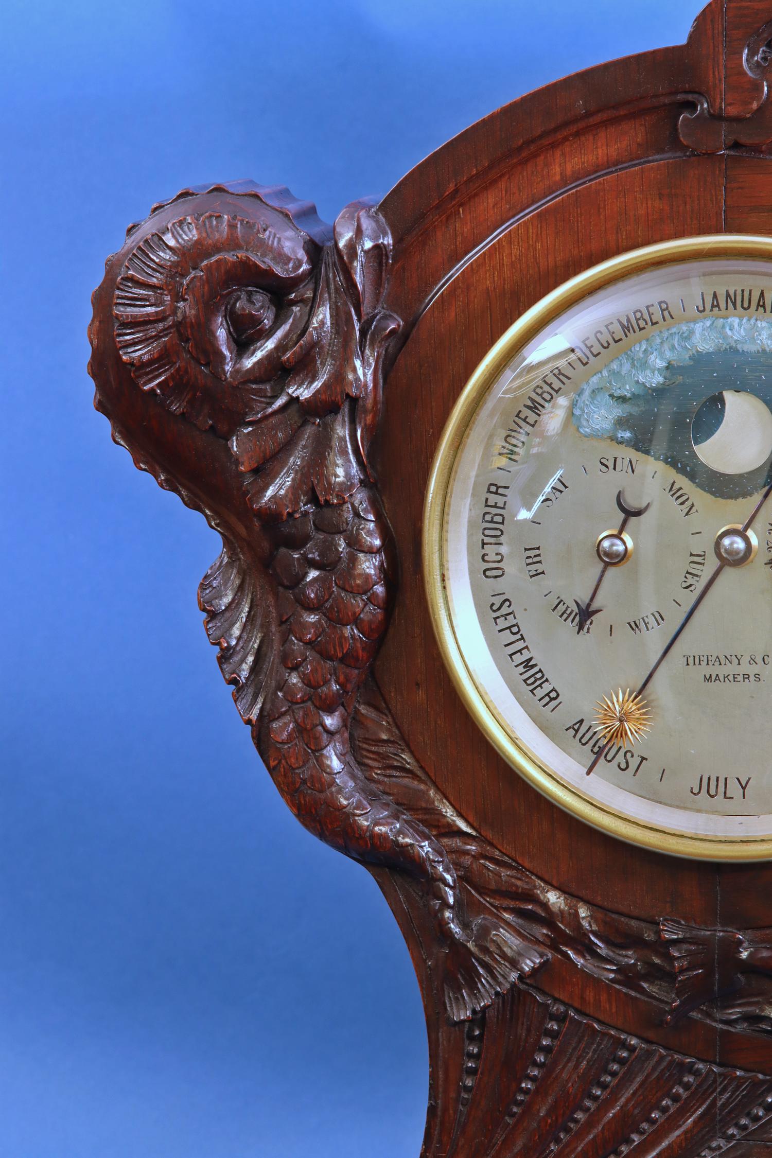 Wood c.1910 Rare Double Dial Clock with Perpetual Calendar by Tiffany & Co., Makers.