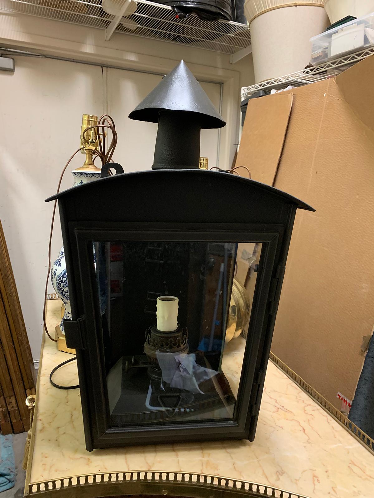 Single painted wall mount tole lantern, one light, circa 1910
Brand new wiring.