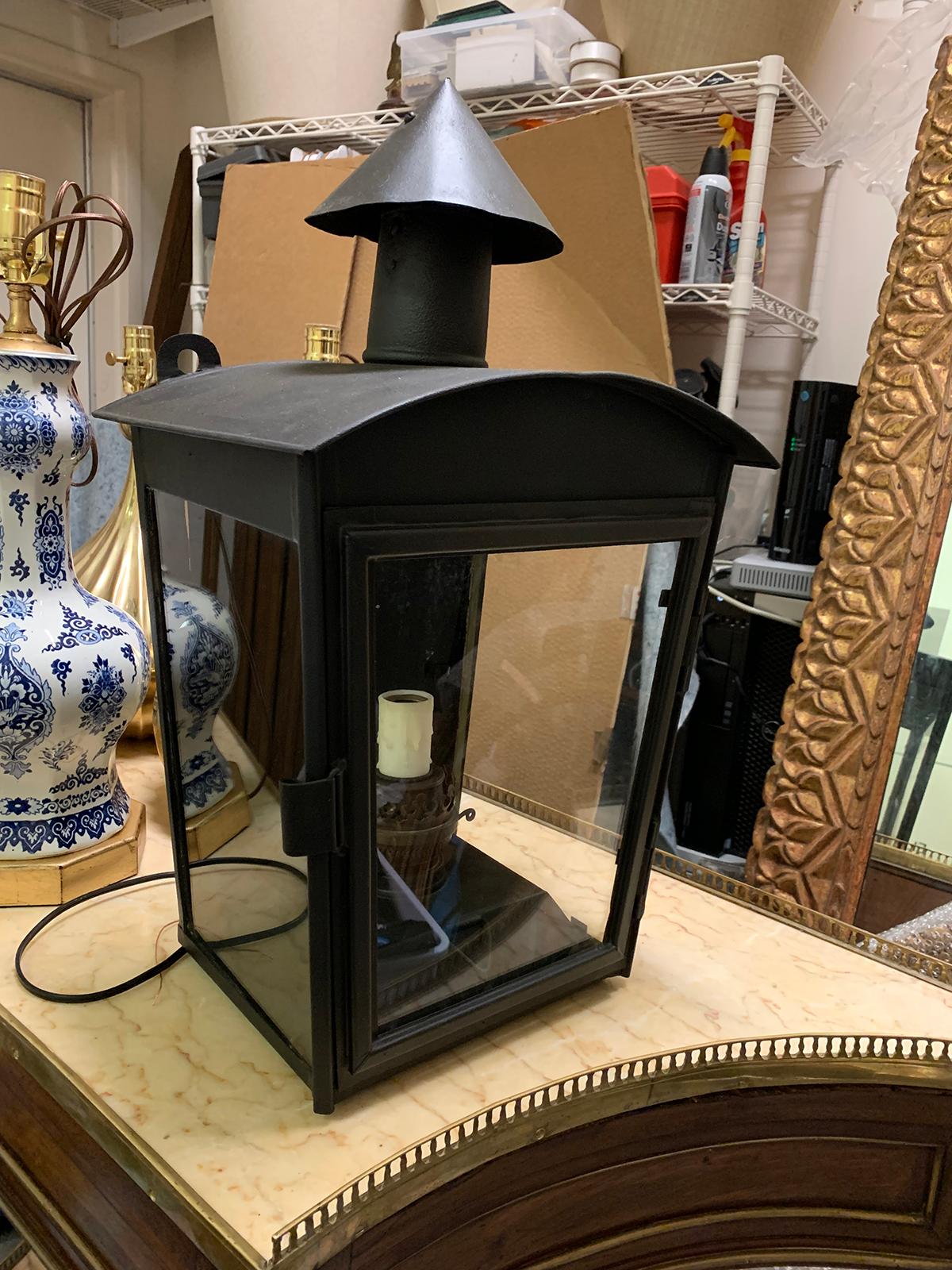 Glass Single Painted Wall Mount Tole Lantern, One Light, circa 1910